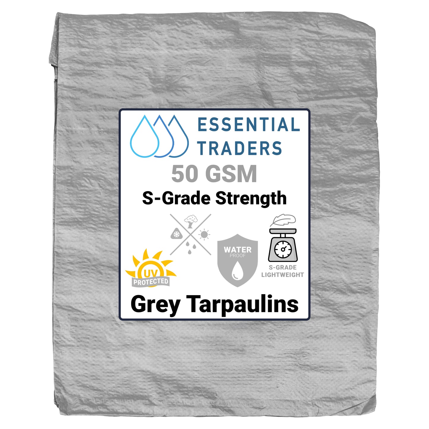 1.5m x 2m Grey Tarpaulins, S-Grade 50 GSM