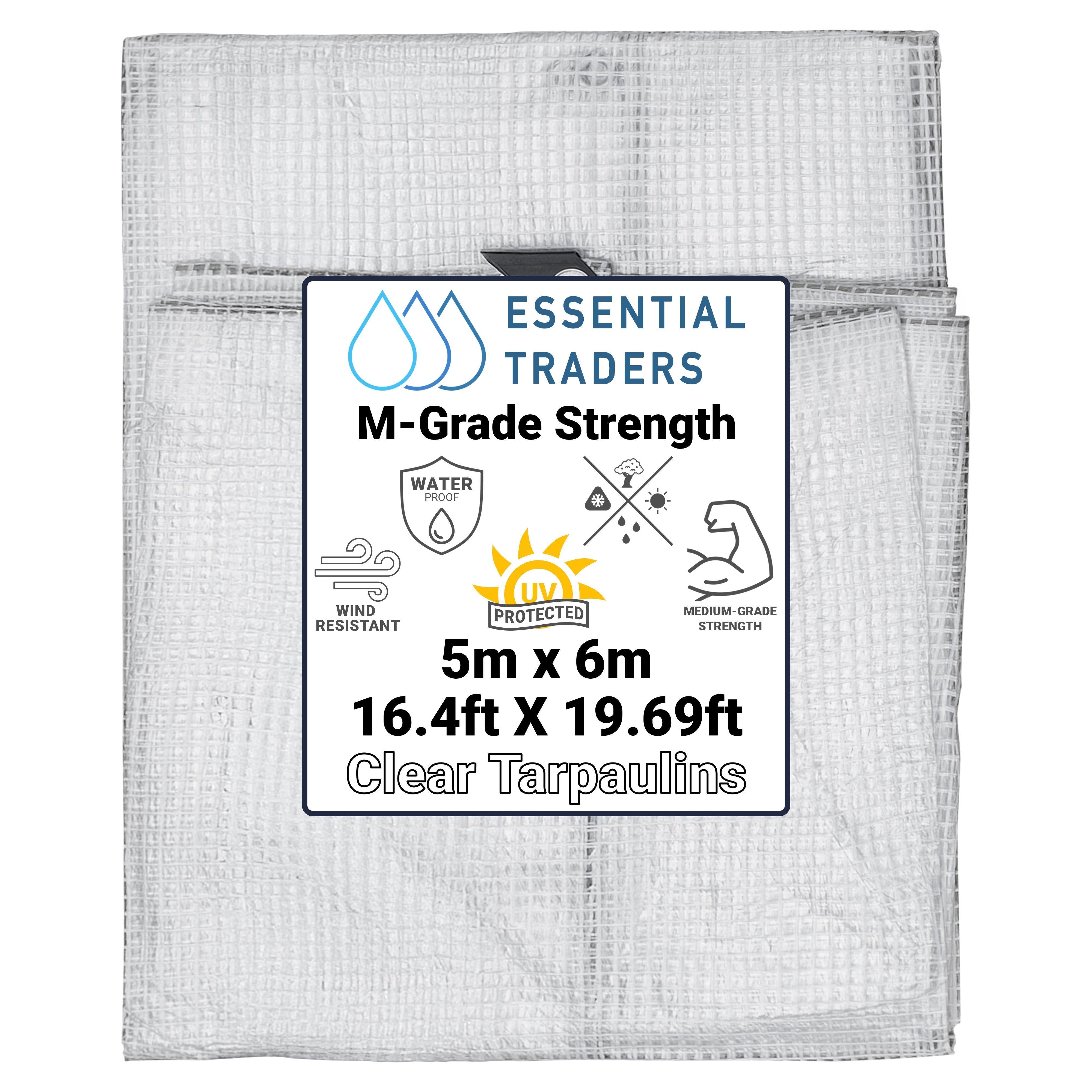5m x 6m Small Clear Tarp – 100 GSM, Strong & Tear-Strengthened – EOT
