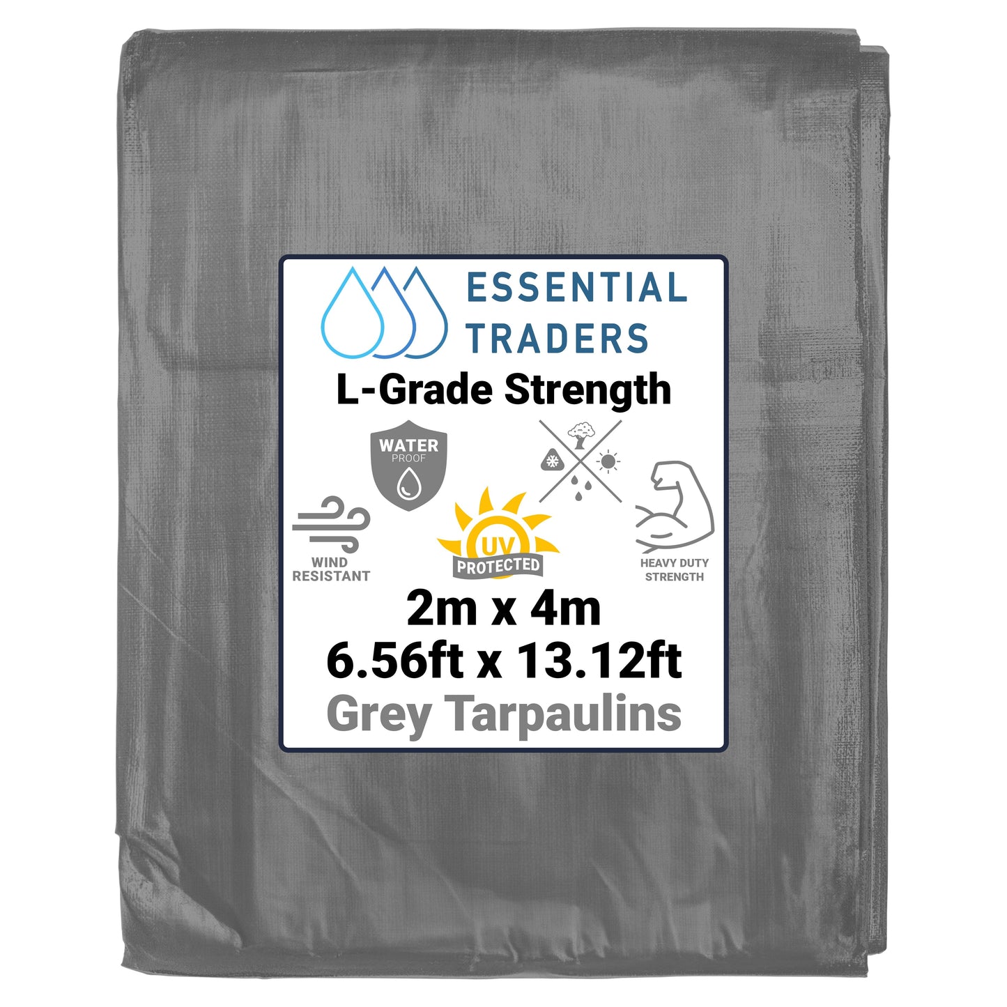 2m x 4m Grey Tarpaulins, L-Grade 200 GSM