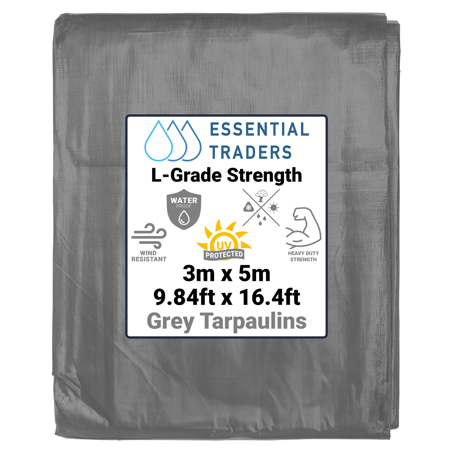 3m x 5m Grey Tarpaulins, L-Grade 200 GSM