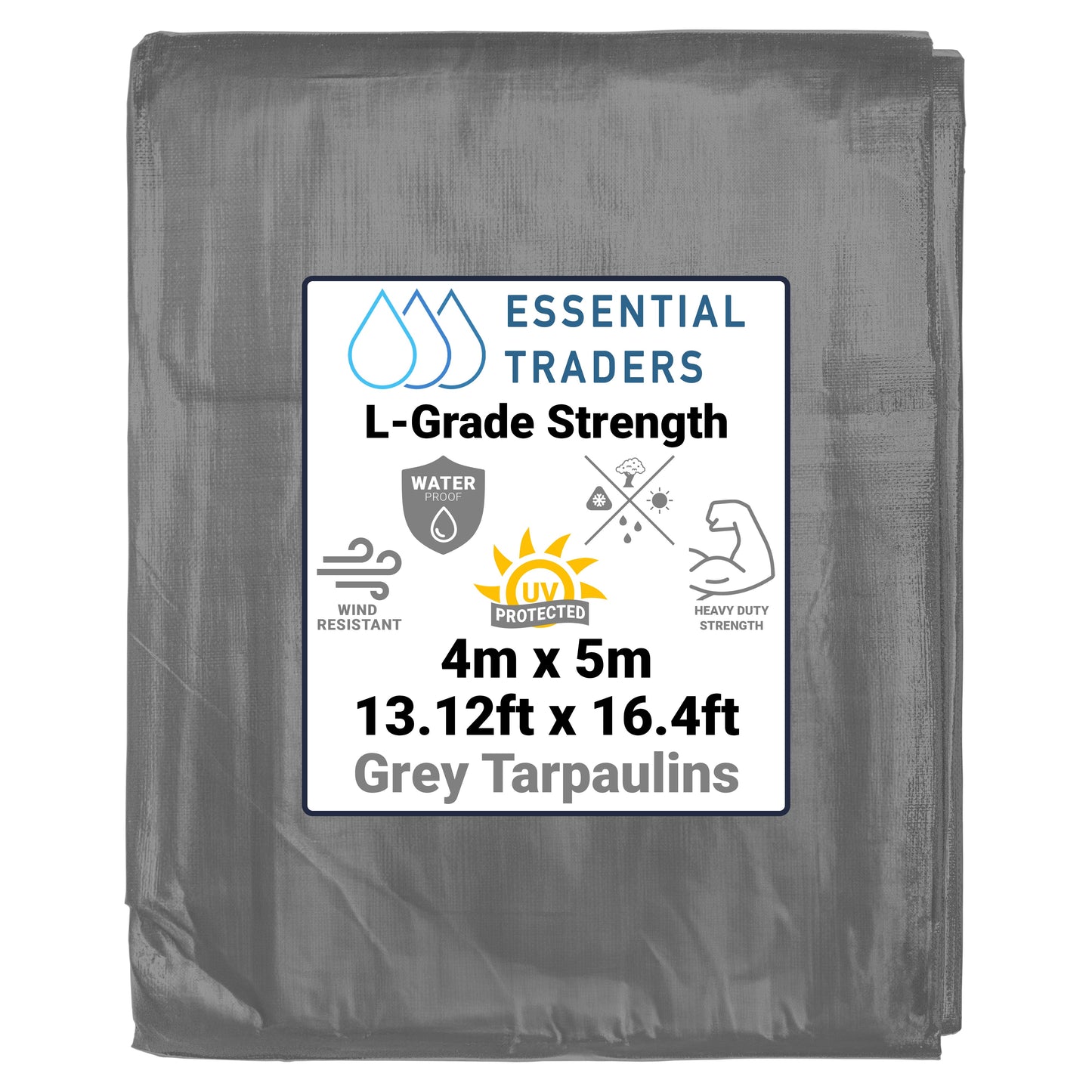 4m x 5m Grey Tarpaulins, L-Grade 200 GSM
