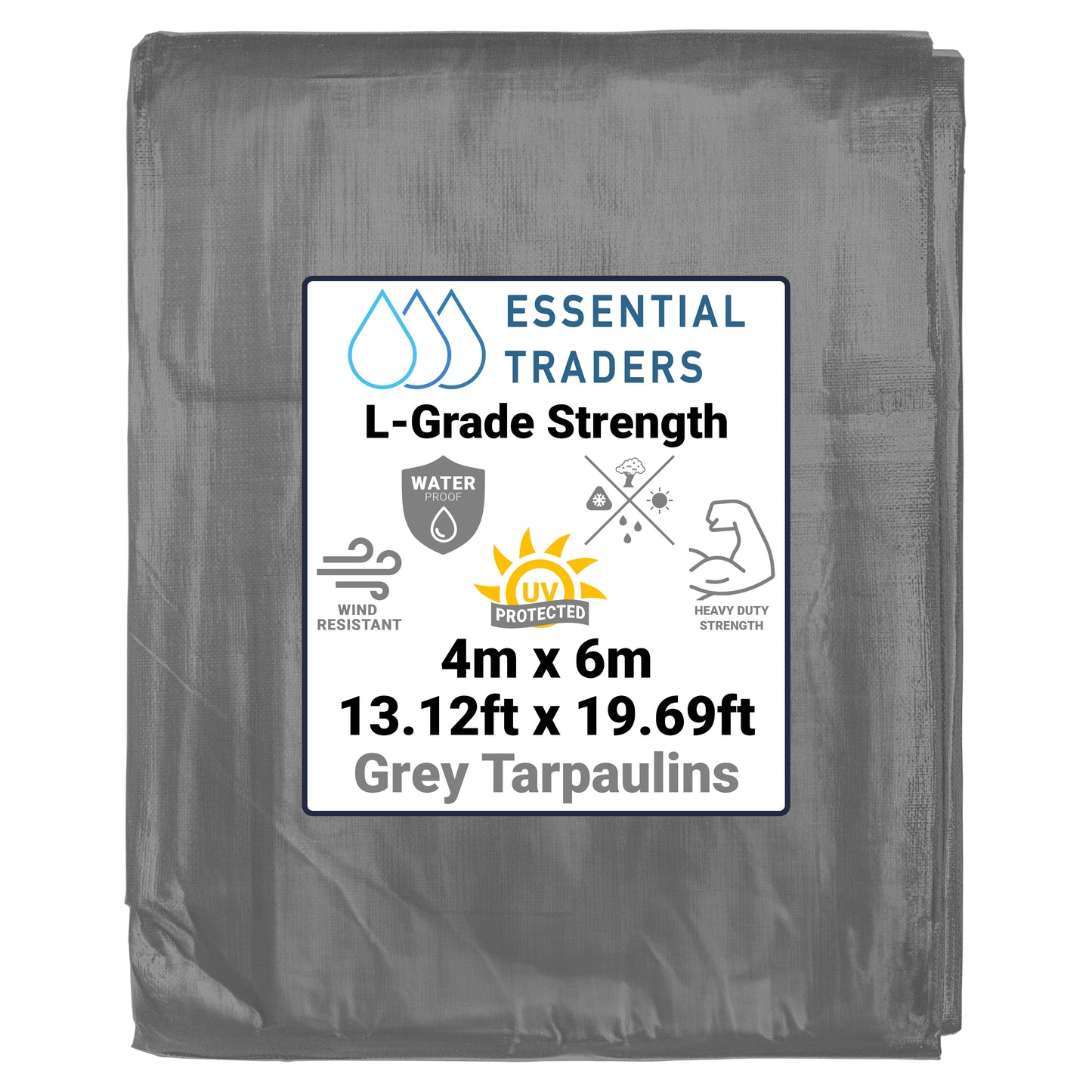 4m x 6m Grey Tarpaulins, L-Grade 200 GSM