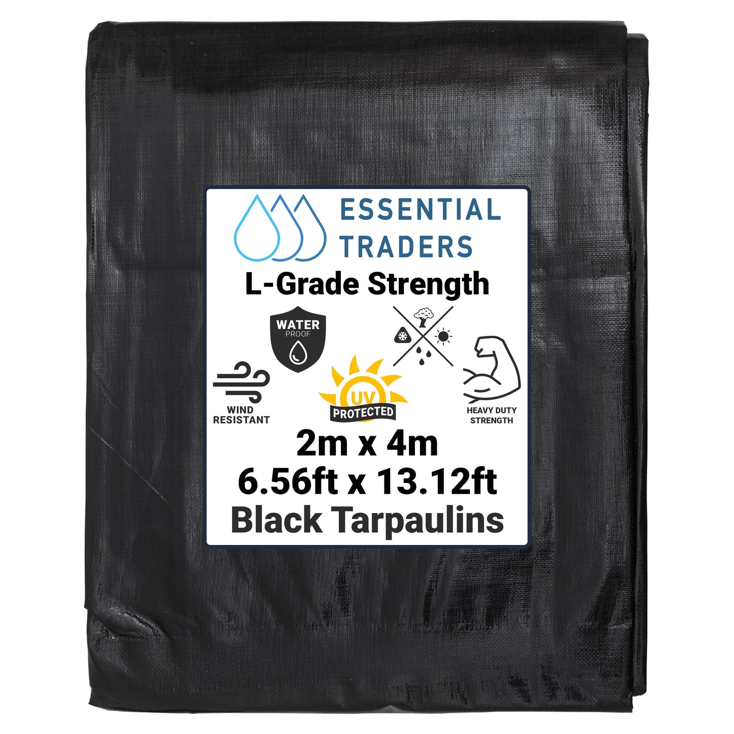 2m x 4m Black & Silver Tarpaulins, L-Grade 220 GSM