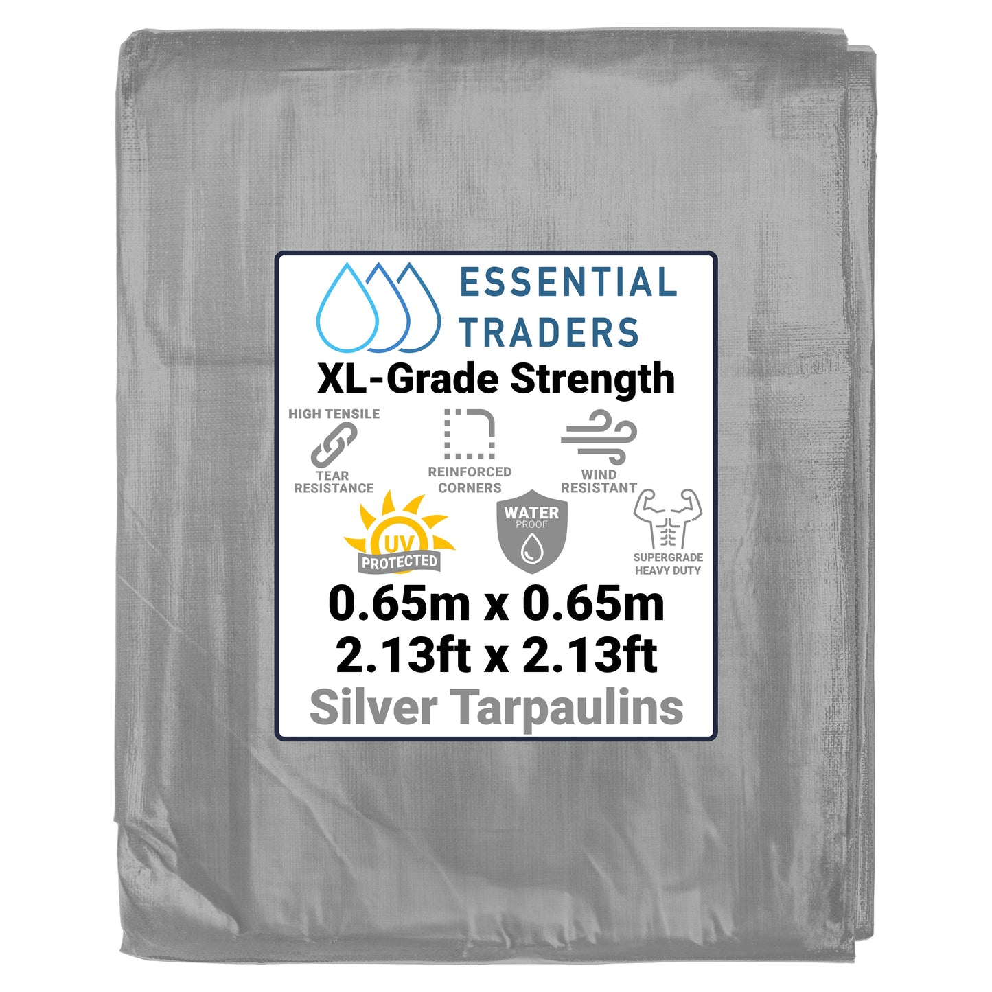 0.65m x 0.65m Silver Tarpaulins, XL-Grade 260 GSM