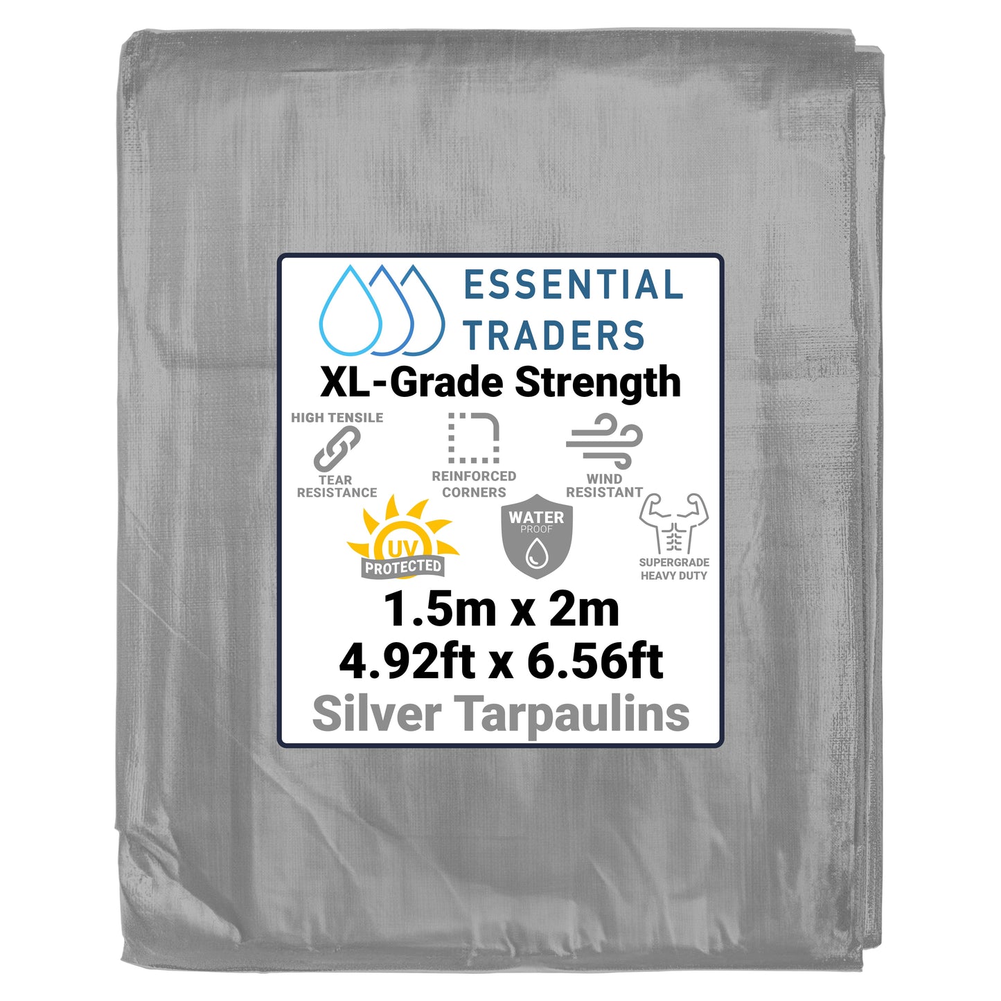 1.5m x 2m Silver Tarpaulins, XL-Grade 260 GSM