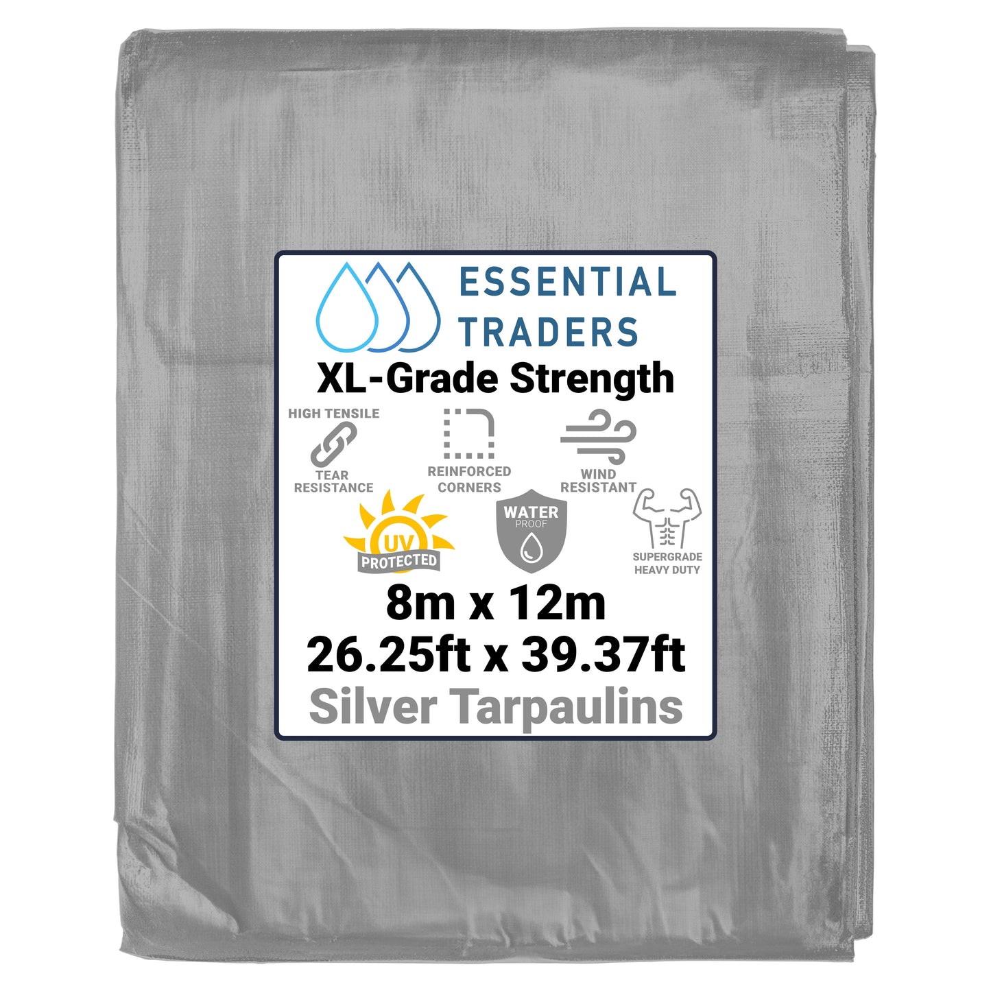 8m x 12m Silver Tarpaulins, XL-Grade 260 GSM