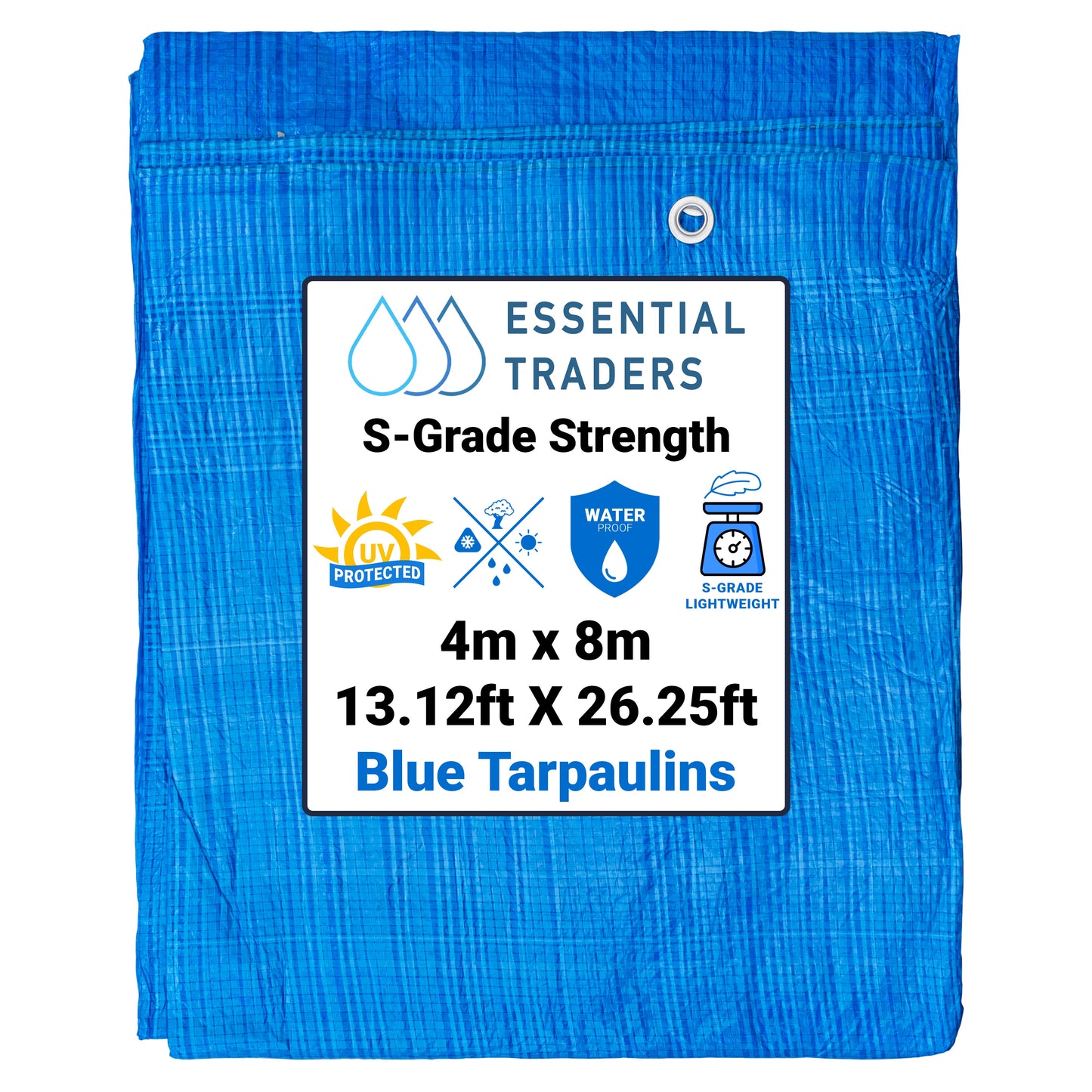 4m x 8m Blue Tarpaulins, S-Grade 50 GSM