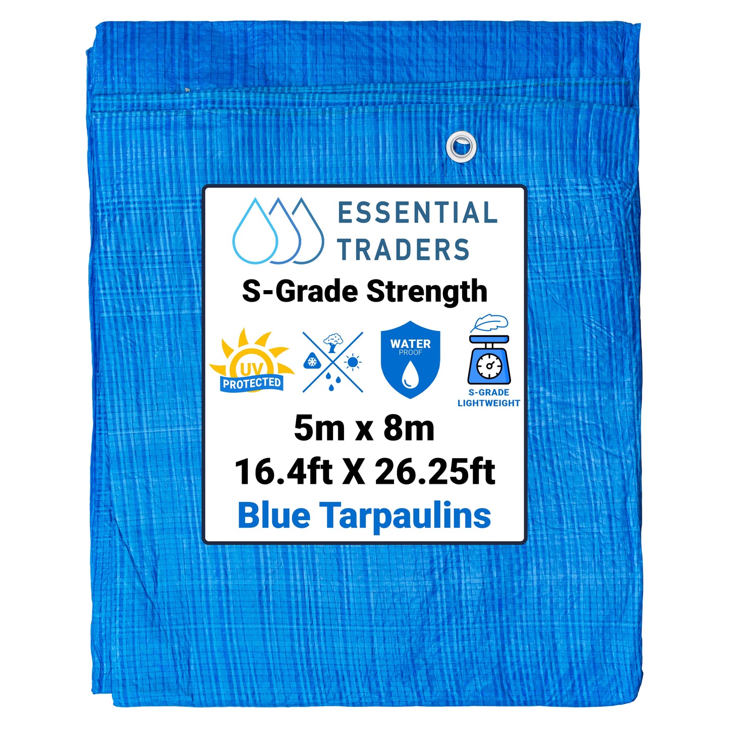 5m x 8m Blue Tarpaulins, S-Grade 50 GSM