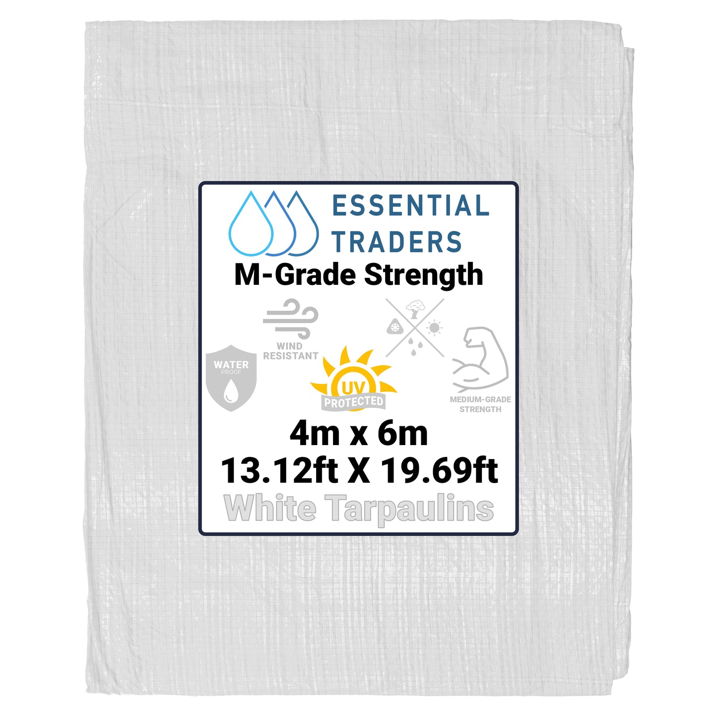 4m x 6m White Tarpaulins, M-Grade 90 GSM