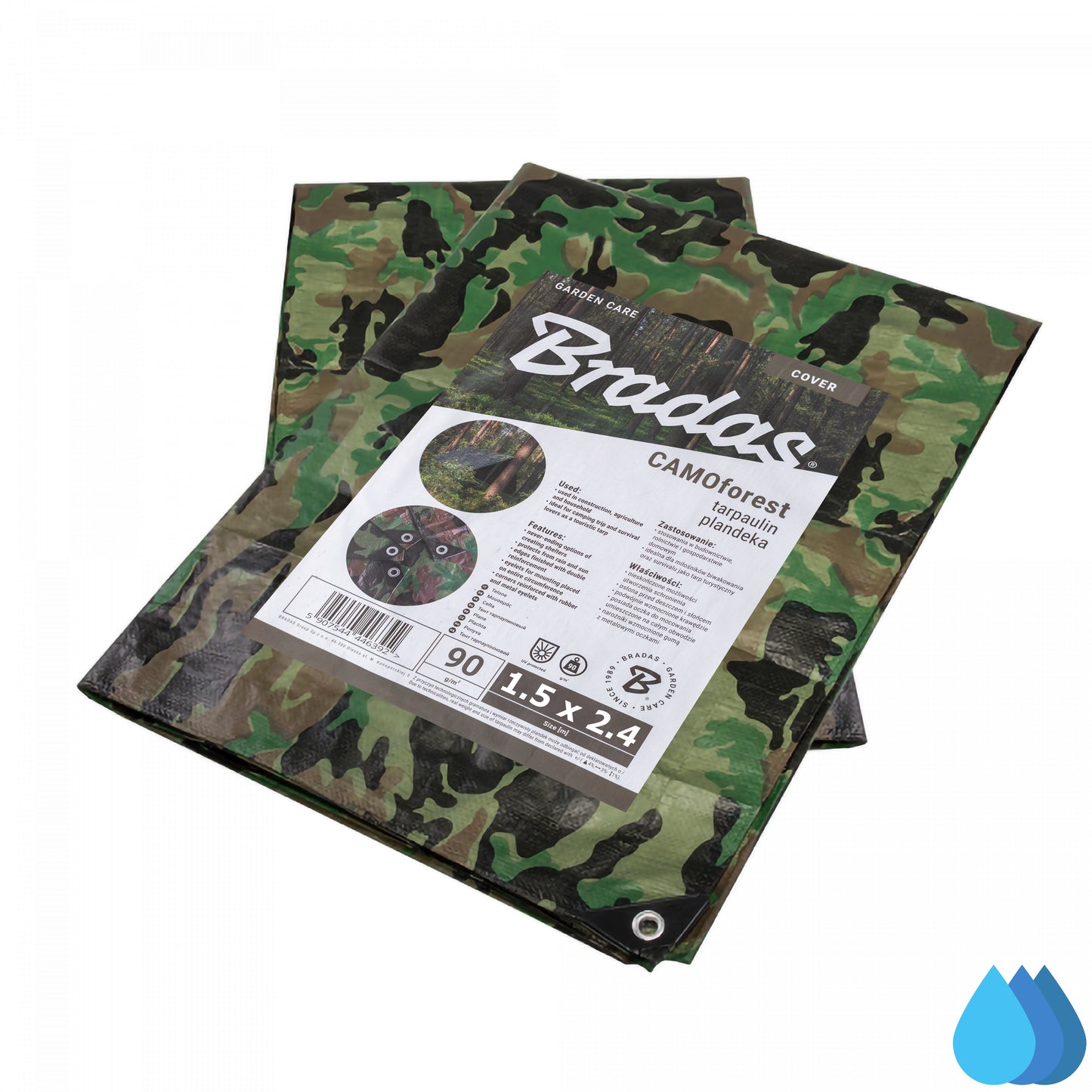 1.5m x 2.4m Camouflage Tarpaulins, Bradas 90 GSM