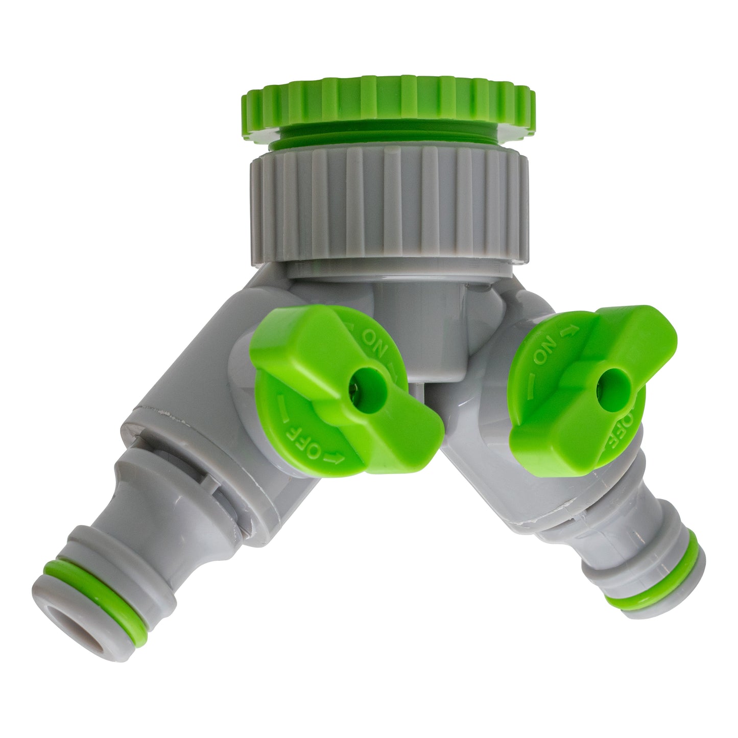 Double Outlet Tap Splitter with Valves, Green & Grey
