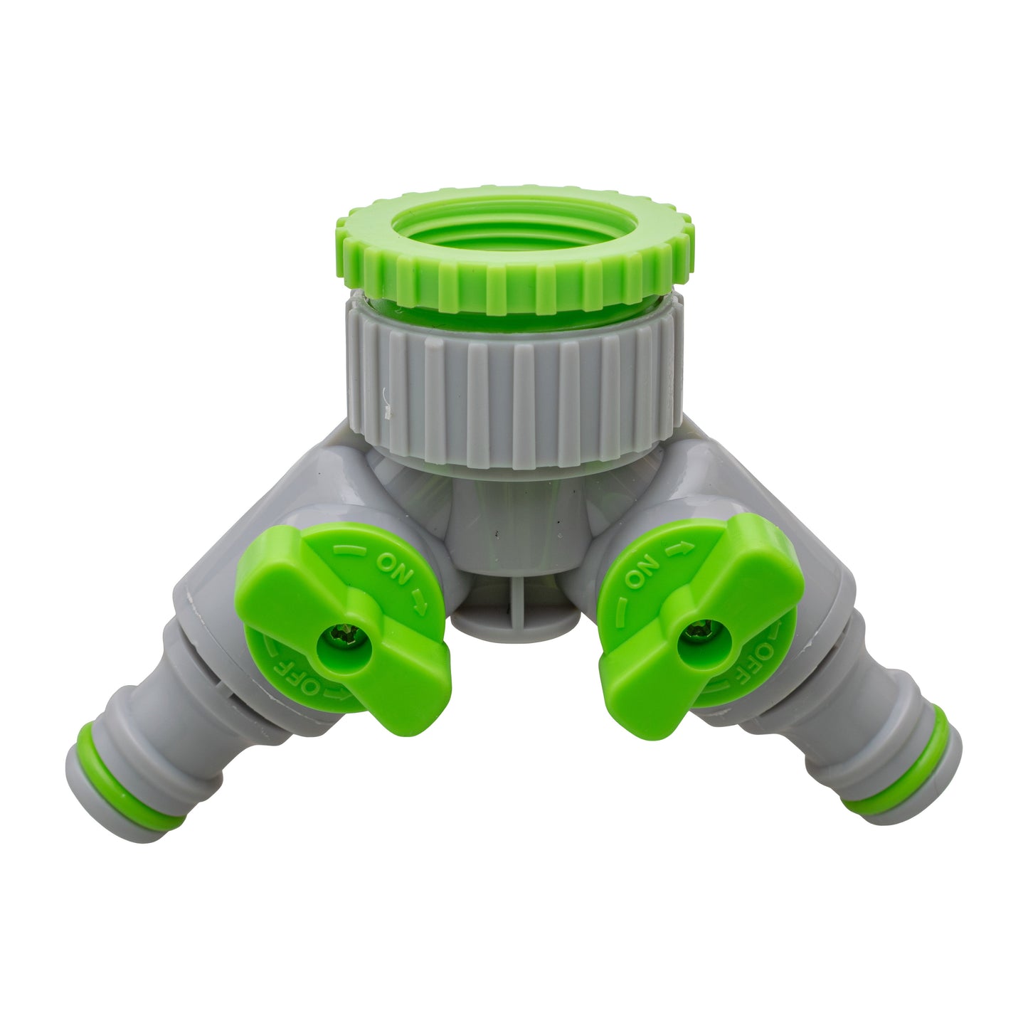Double Outlet Tap Splitter with Valves, Green & Grey