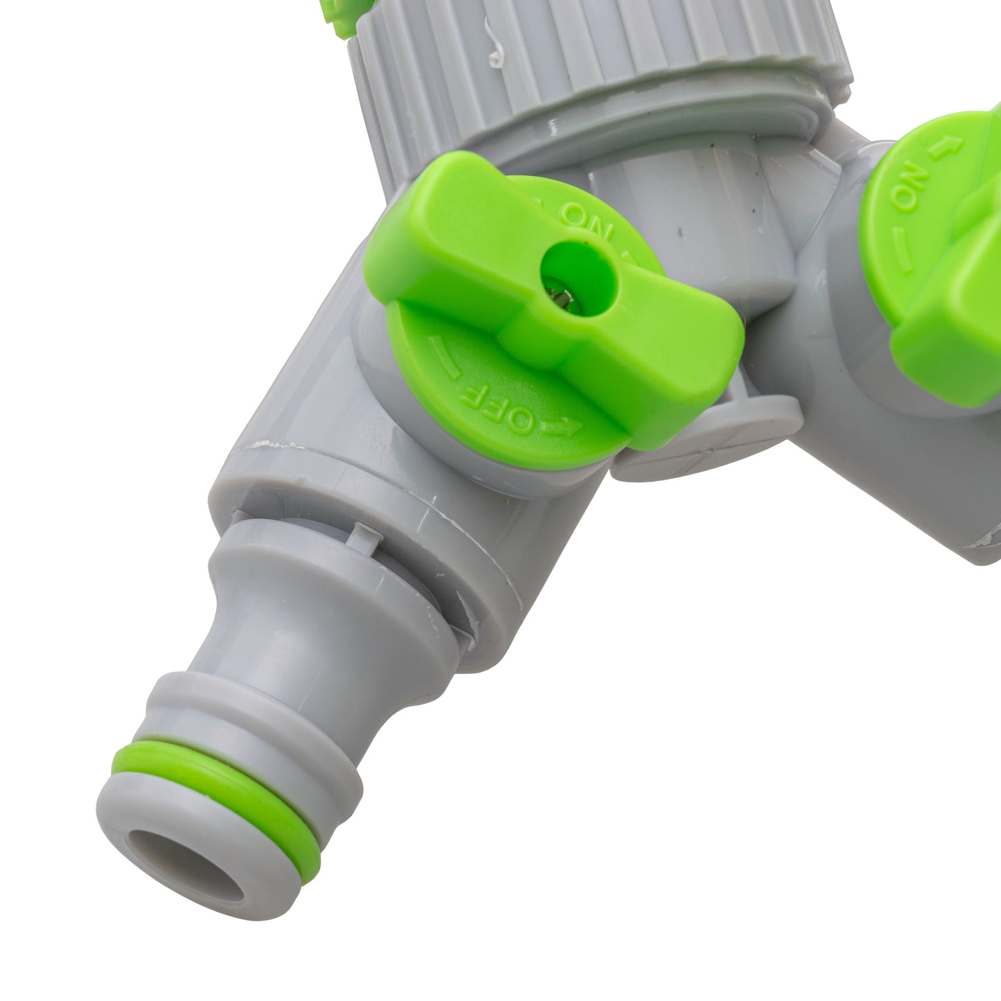 Double Outlet Tap Splitter with Valves, Green & Grey