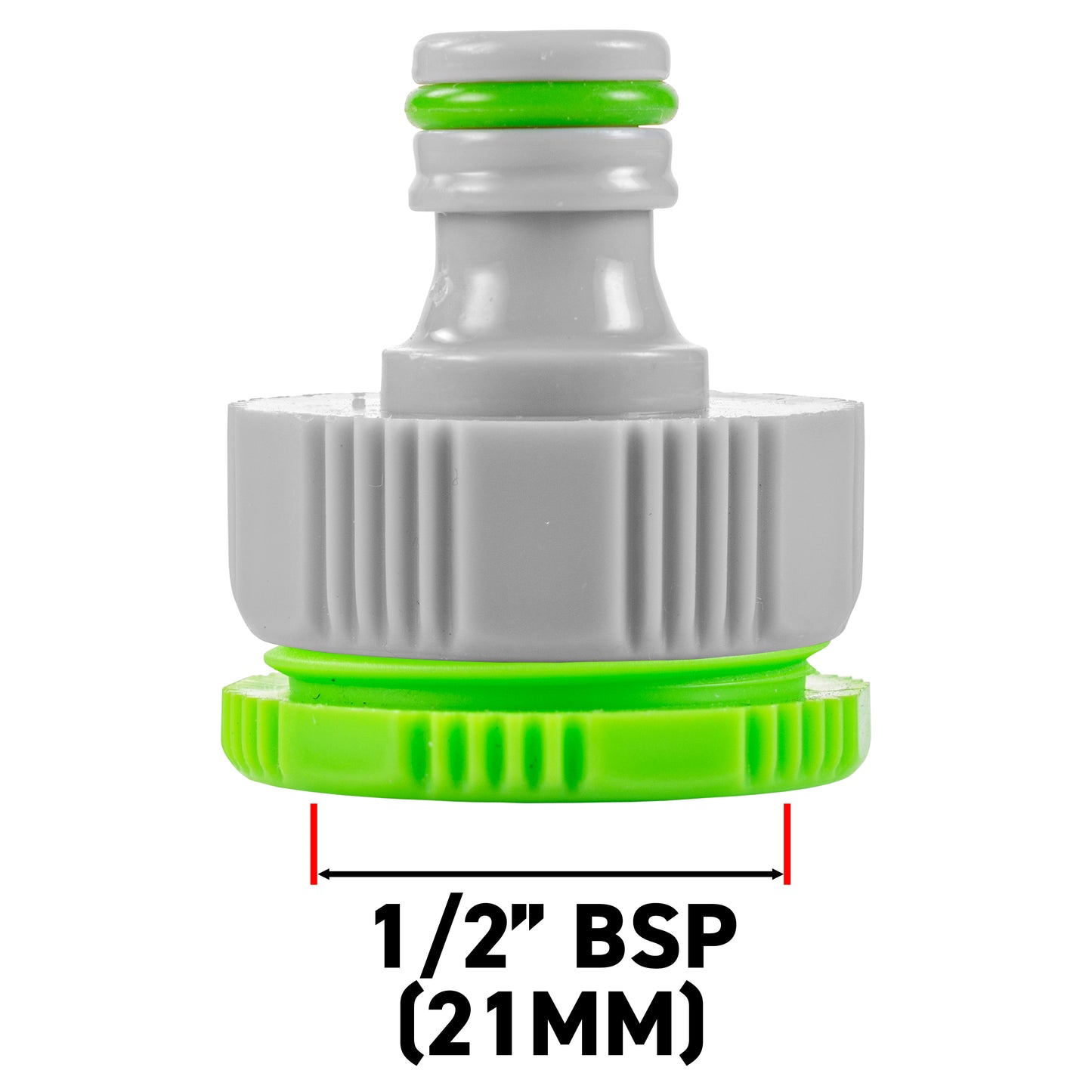 Female Tap Connector – 3/4” & 1/2” BSPF, Green & Grey