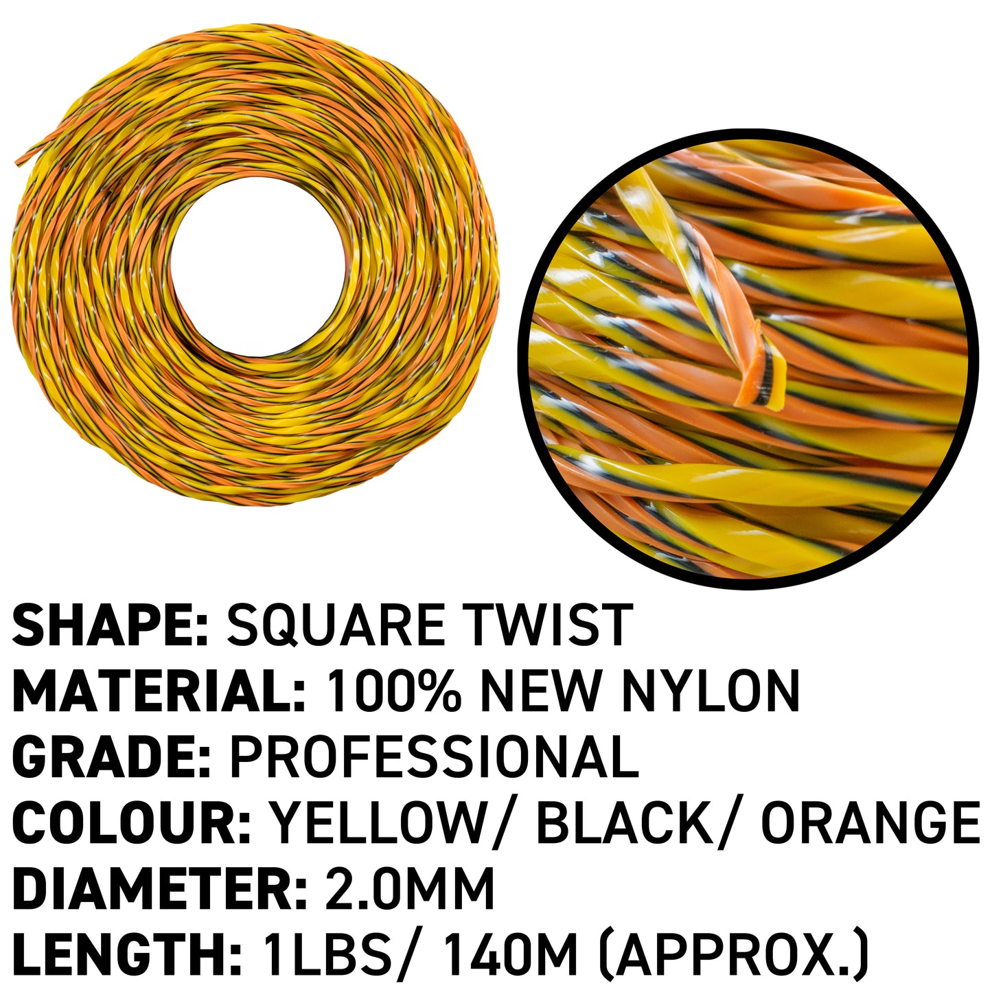 140m (450g) Triple Core Twisted Trimmer Line, 2mm