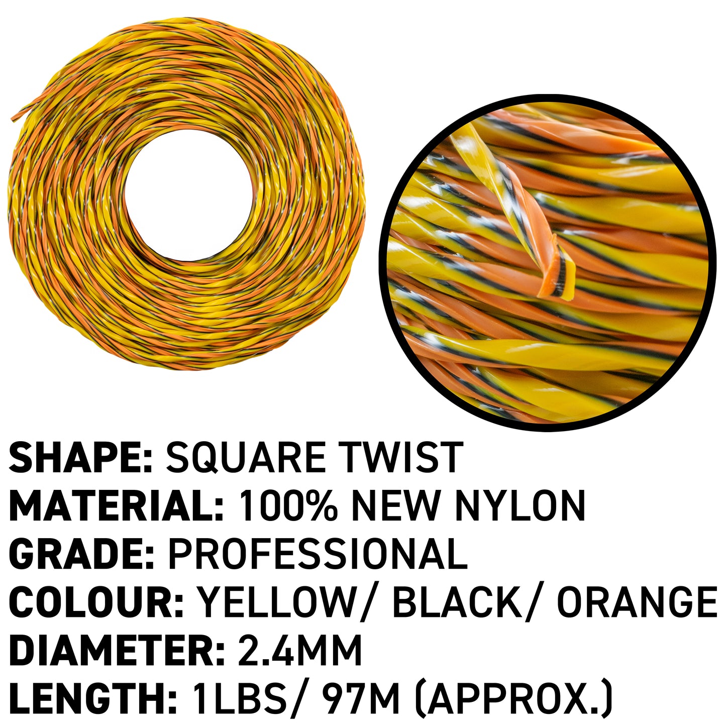 97m (450g) Triple Core Twisted Trimmer Line, 2.4mm
