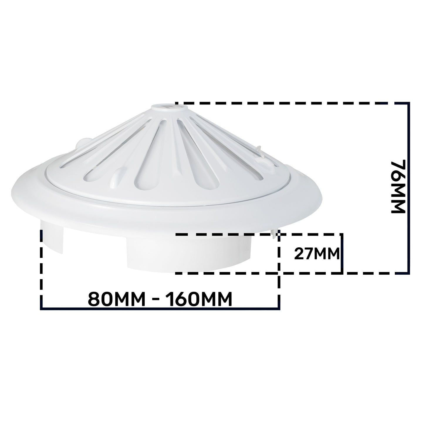 White Adjustable Round Louvre Vent, 80mm - 160mm