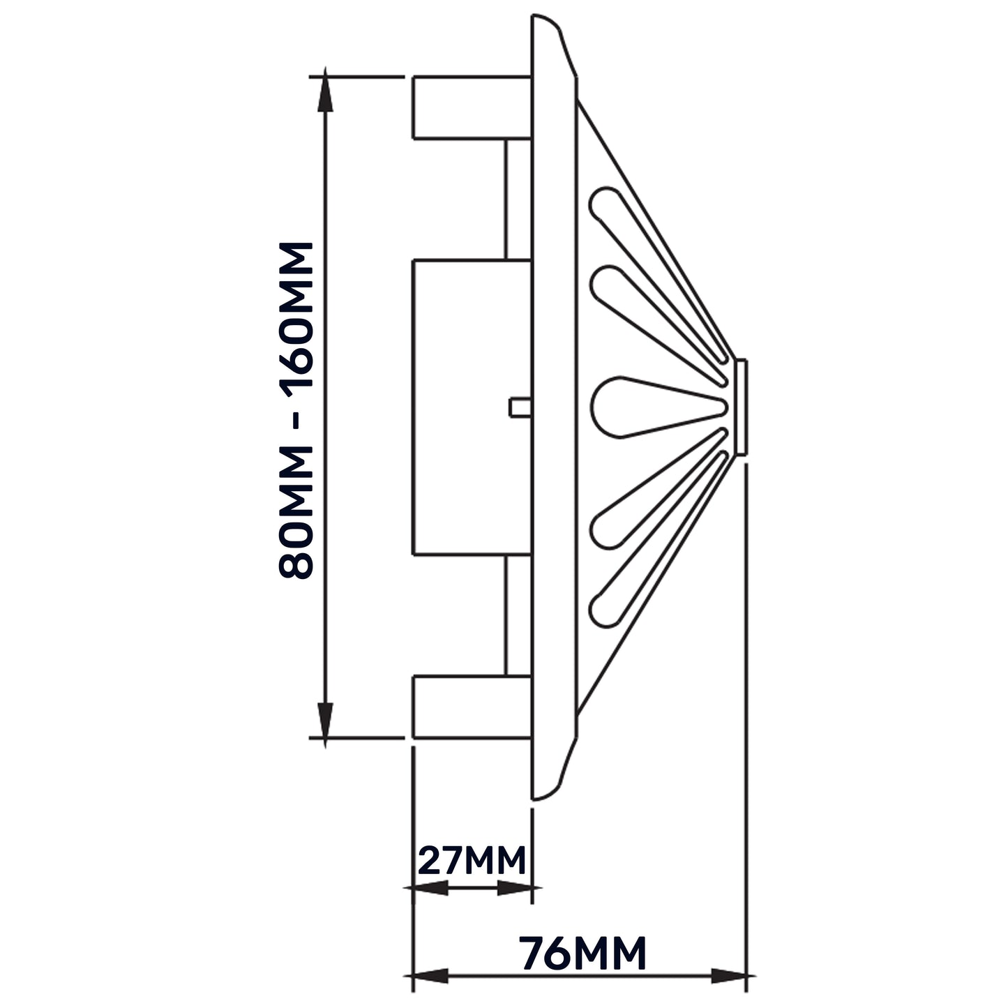 White Adjustable Round Louvre Vent, 80mm - 160mm