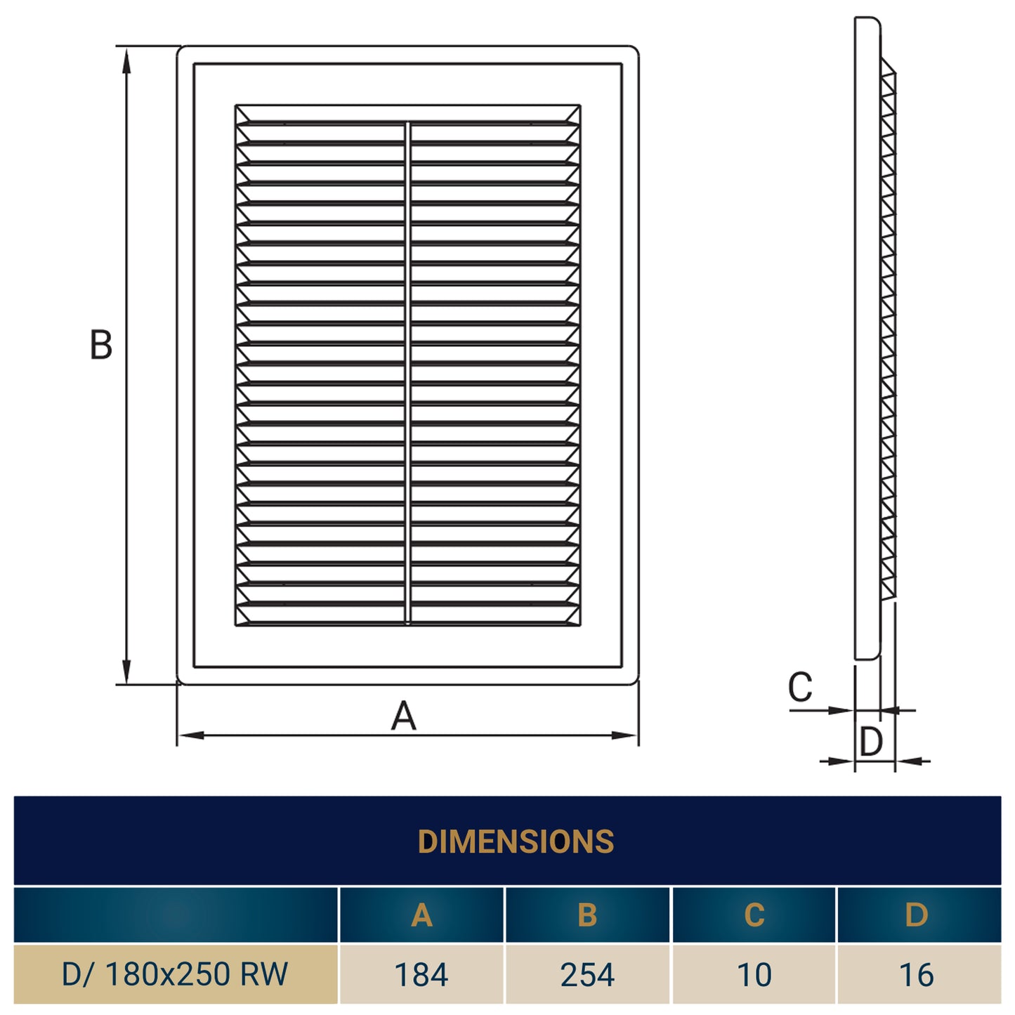 White Louvre Vent with Fly Screen, 180mm x 250mm