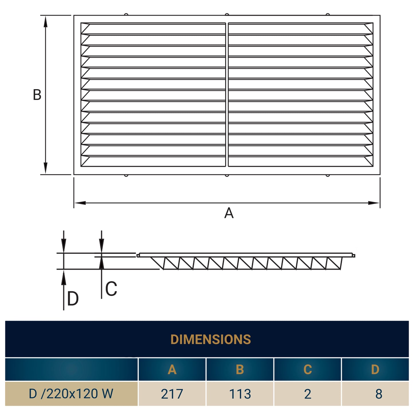 White Louvre Vent with Fly Screen, 220mm x 120mm