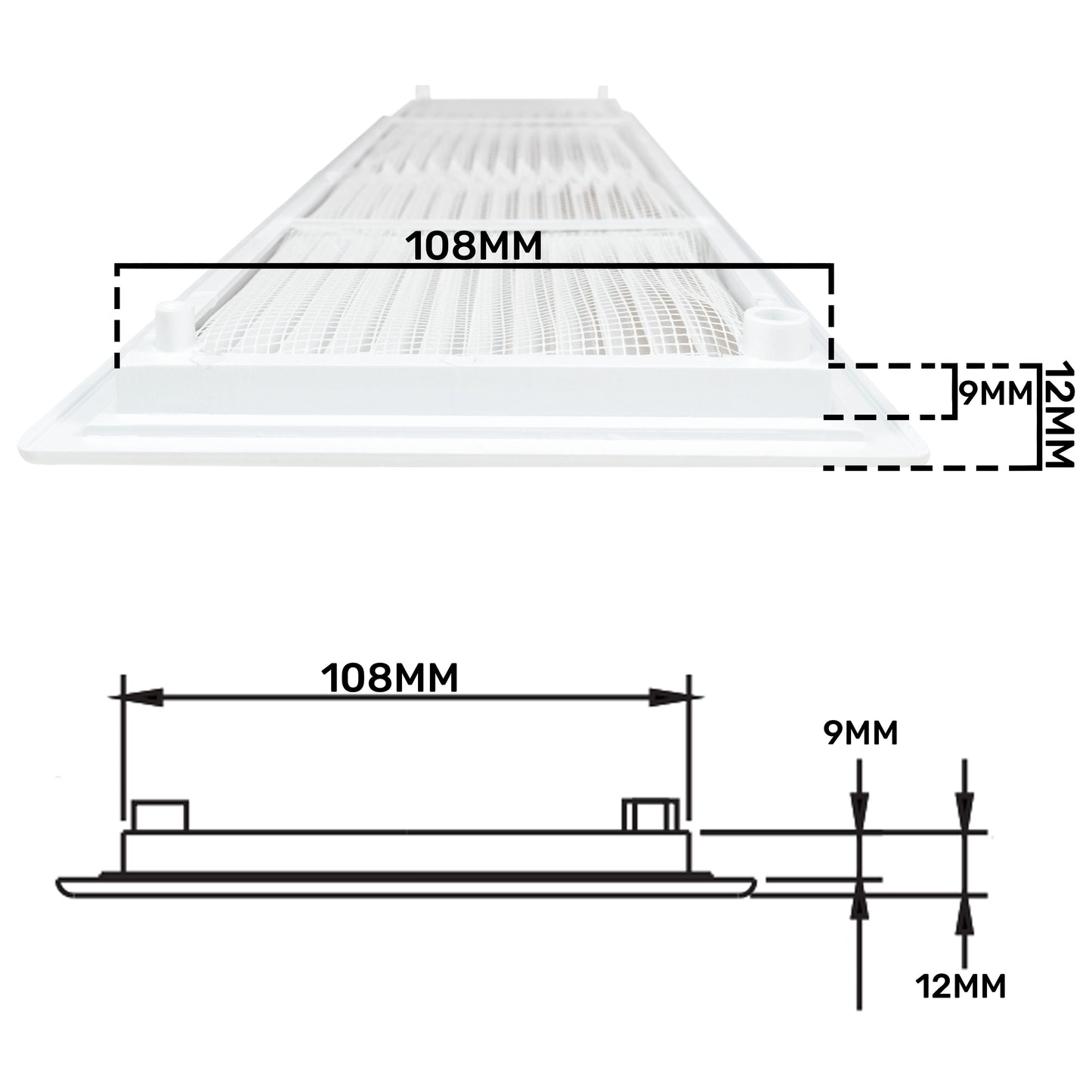 White Louvre Vent with Fly Screen, 430mm x 110mm