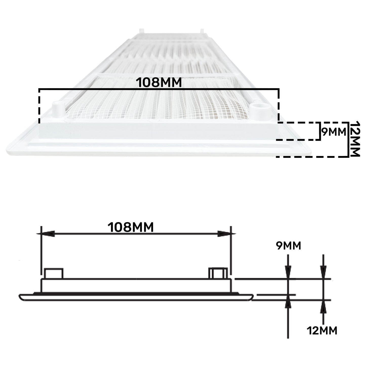 White Louvre Vent with Fly Screen, 430mm x 110mm