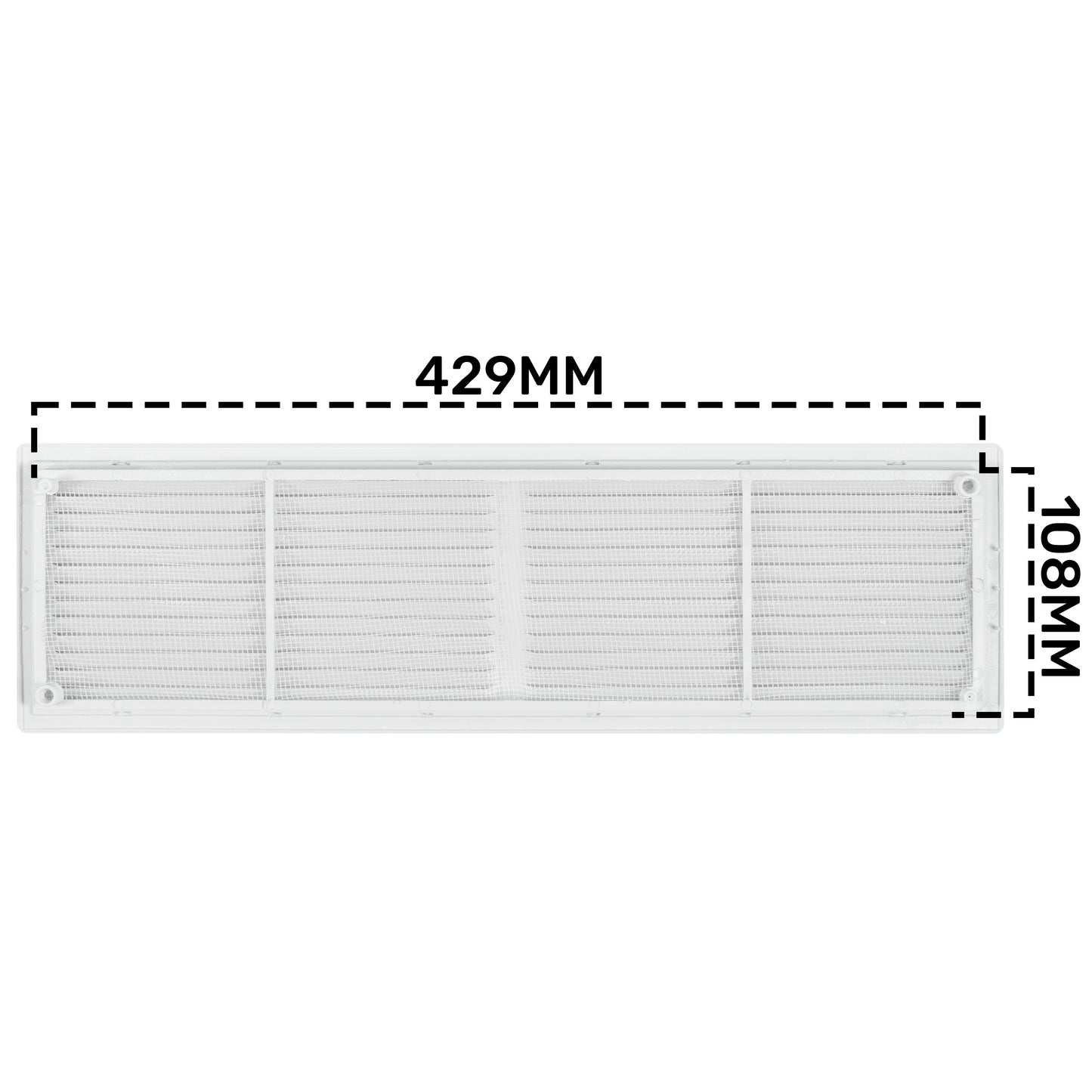 White Louvre Vent with Fly Screen, 430mm x 110mm