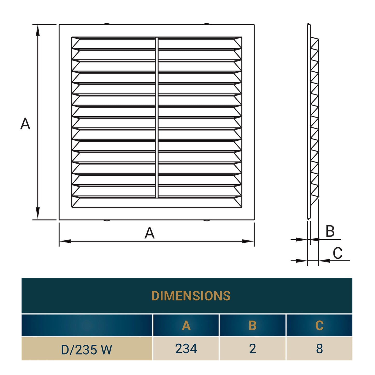 White Louvre Vent with Fly Screen, 235mm x 235mm