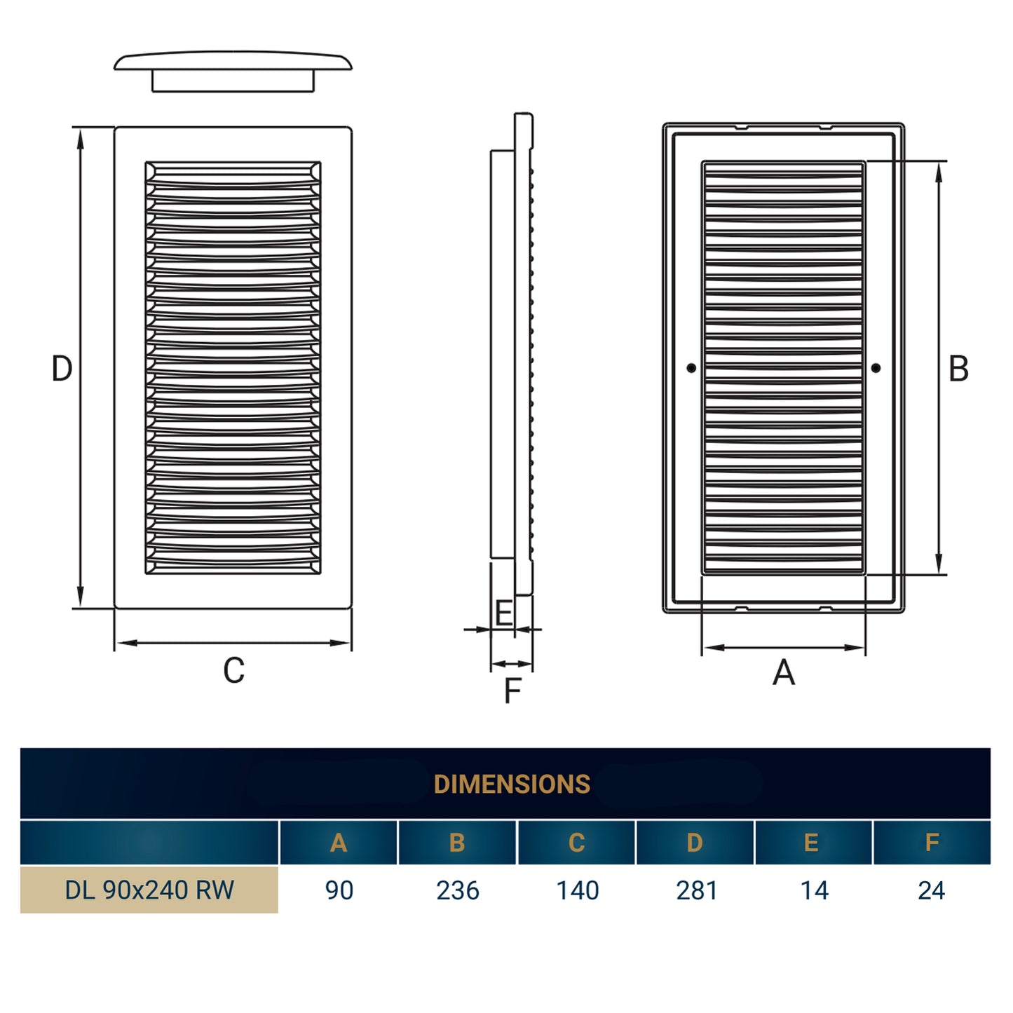 Luxury White Duo Smart Louvre Vent with Fly Mesh, 90mm x 240mm