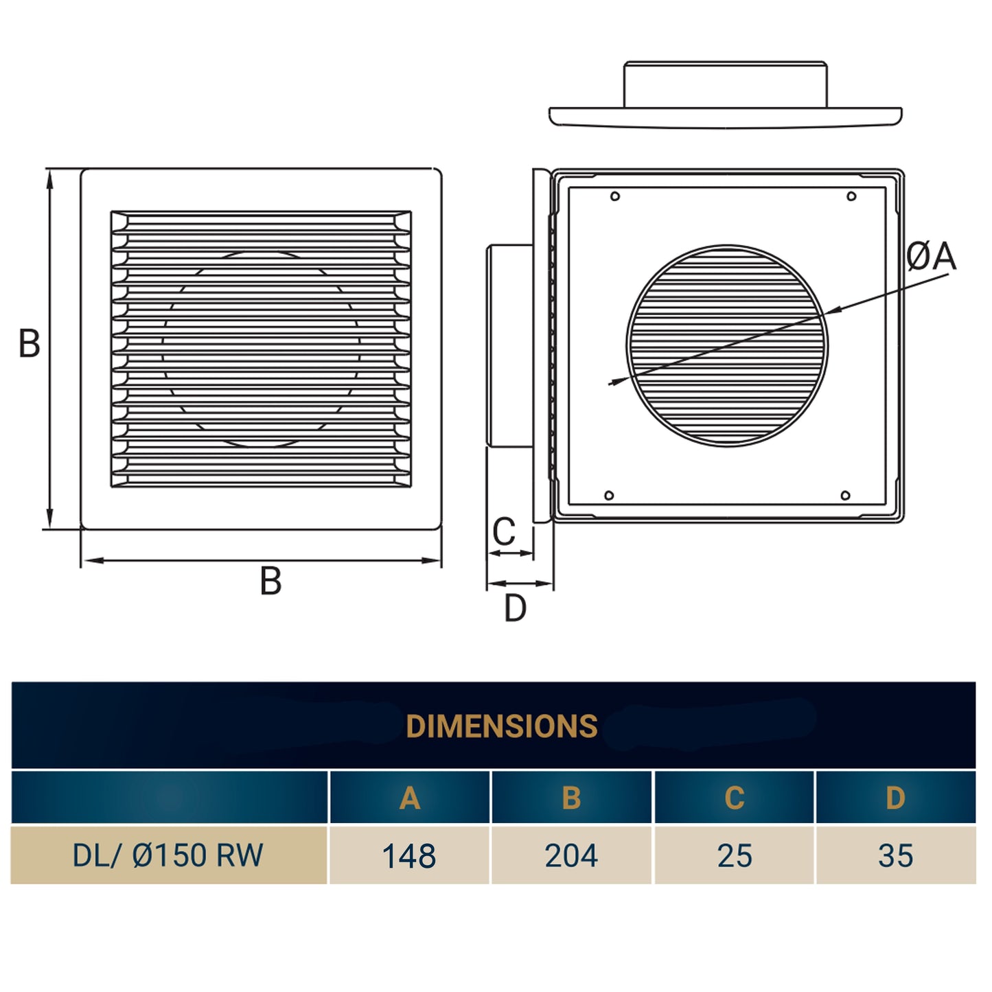 Luxury White Duo Smart Louvre Vent with Fly Mesh, 150mm x 150mm