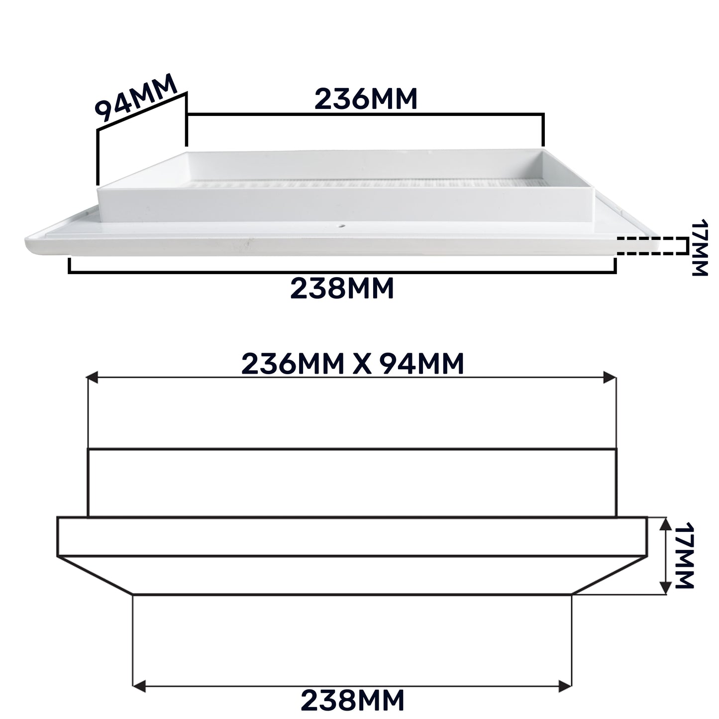 White Duo Smart Louvre Vent with Fly Mesh, 90mm x 240mm