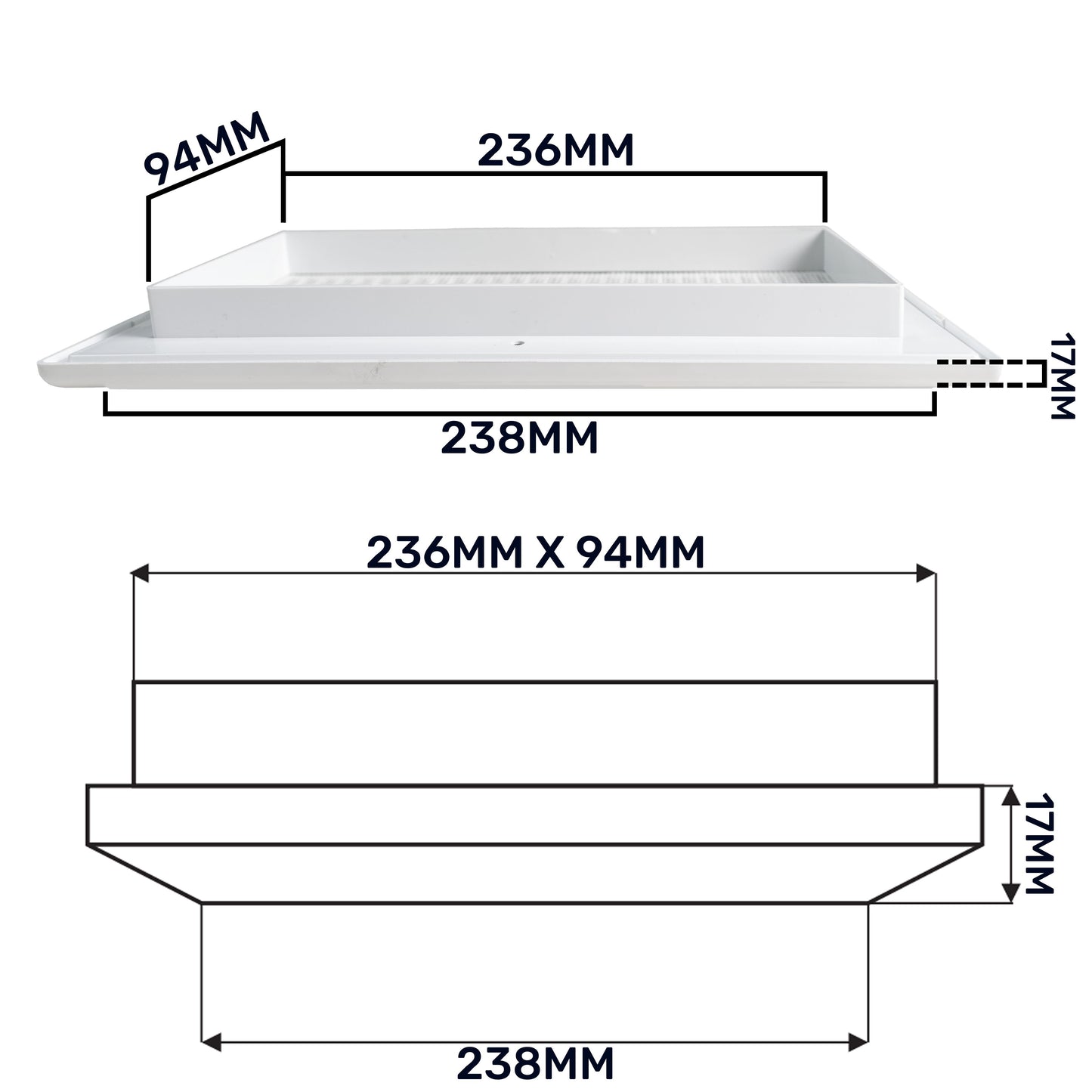White Duo Smart Louvre Vent with Fly Mesh, 90mm x 240mm