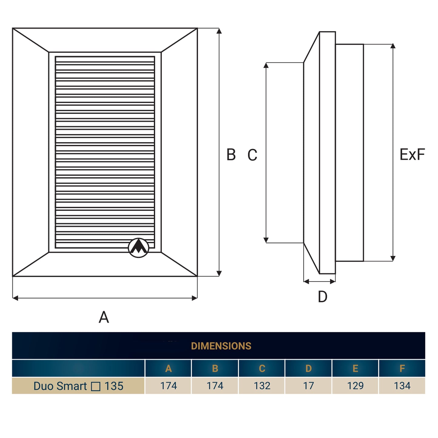 Grey Duo Smart Louvre Vent with Fly Mesh, 135mm x 135mm