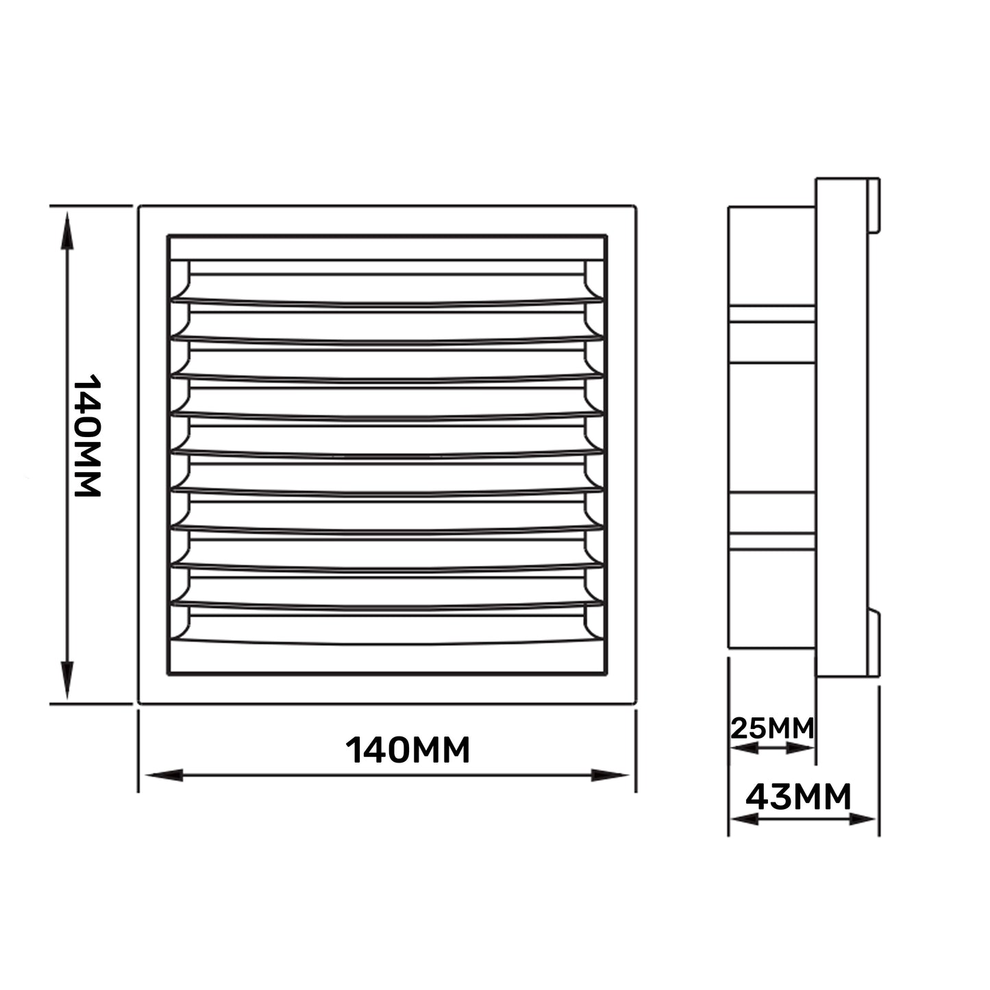 White External Louvre Vent with Fly Screen, 100mm x 125mm