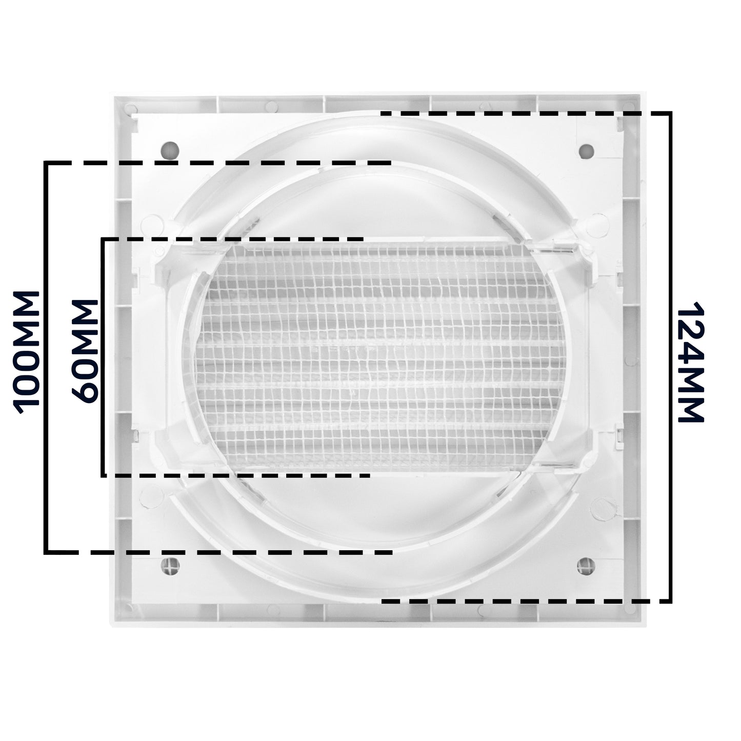 White External Louvre Vent with Fly Screen, 100mm x 125mm