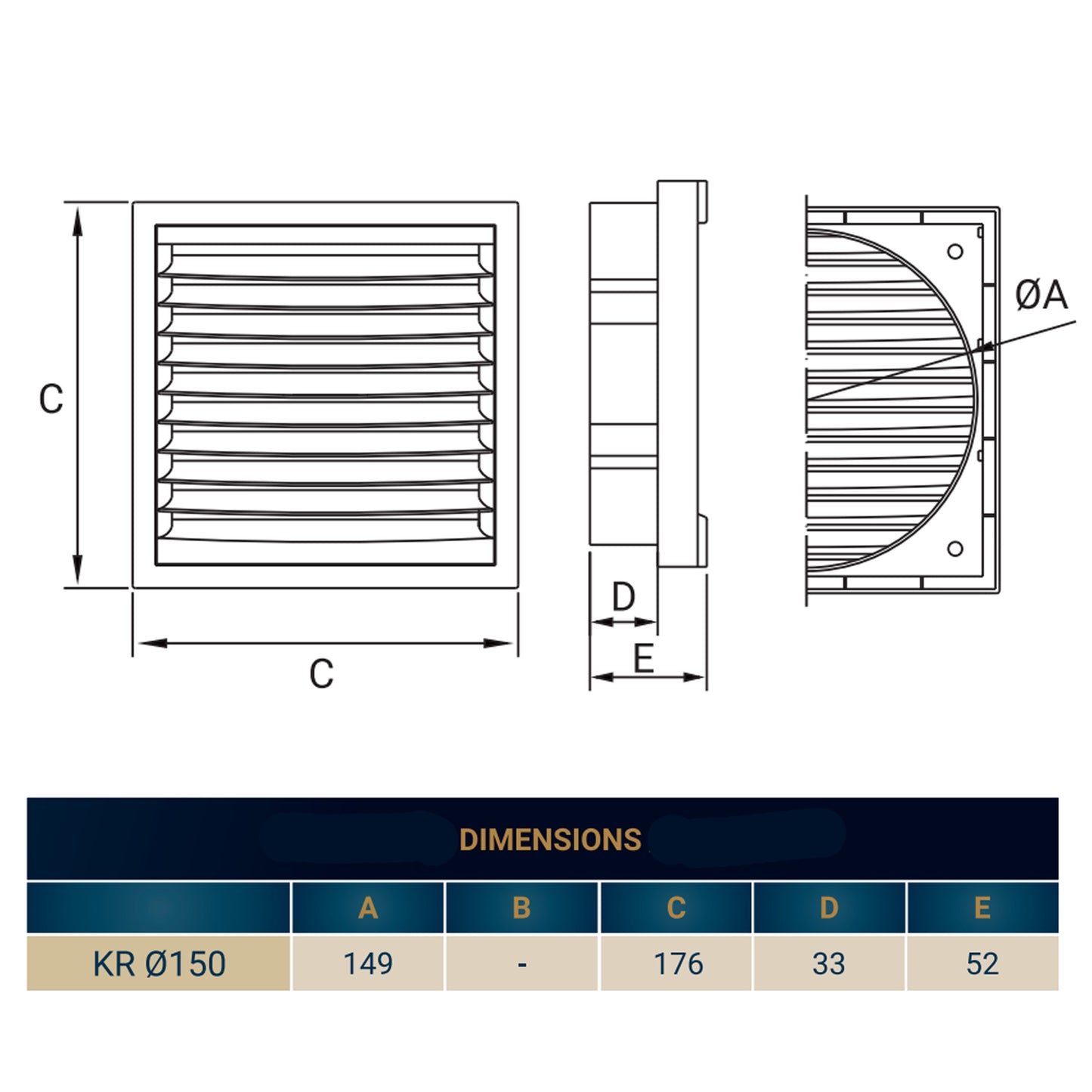 White External Louvre Vent with Fly Screen, 150mm x 150mm