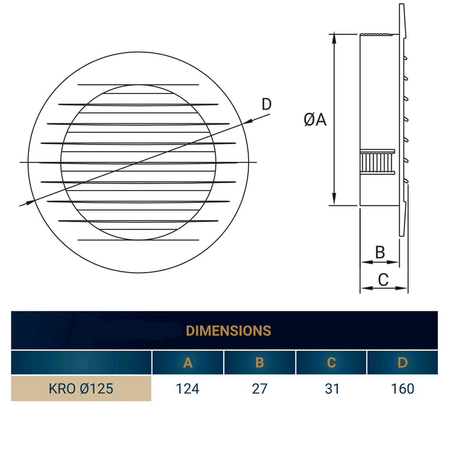 White Round Louvre Vent with Fly Mesh, 125mm
