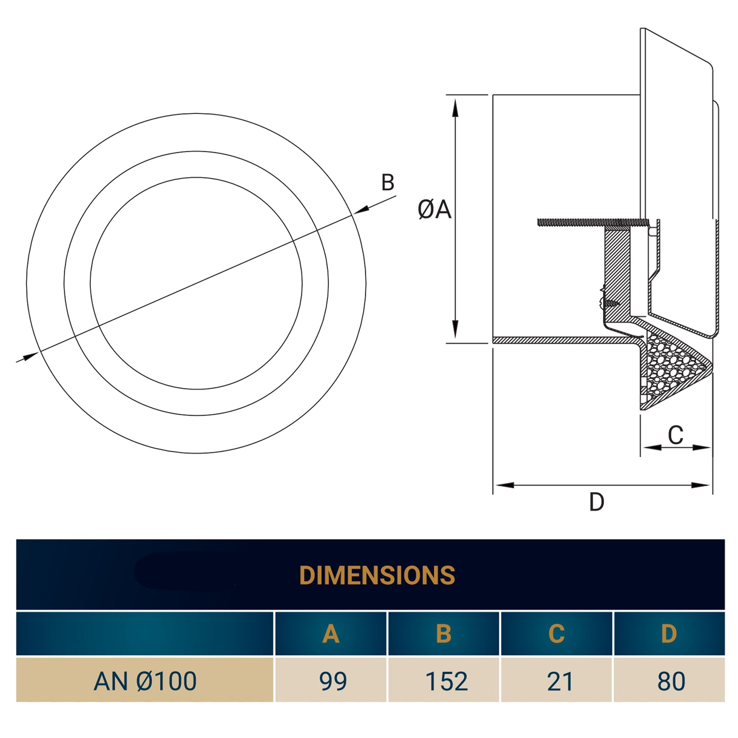 White Anemostat Intake Ceiling Valve, 100mm