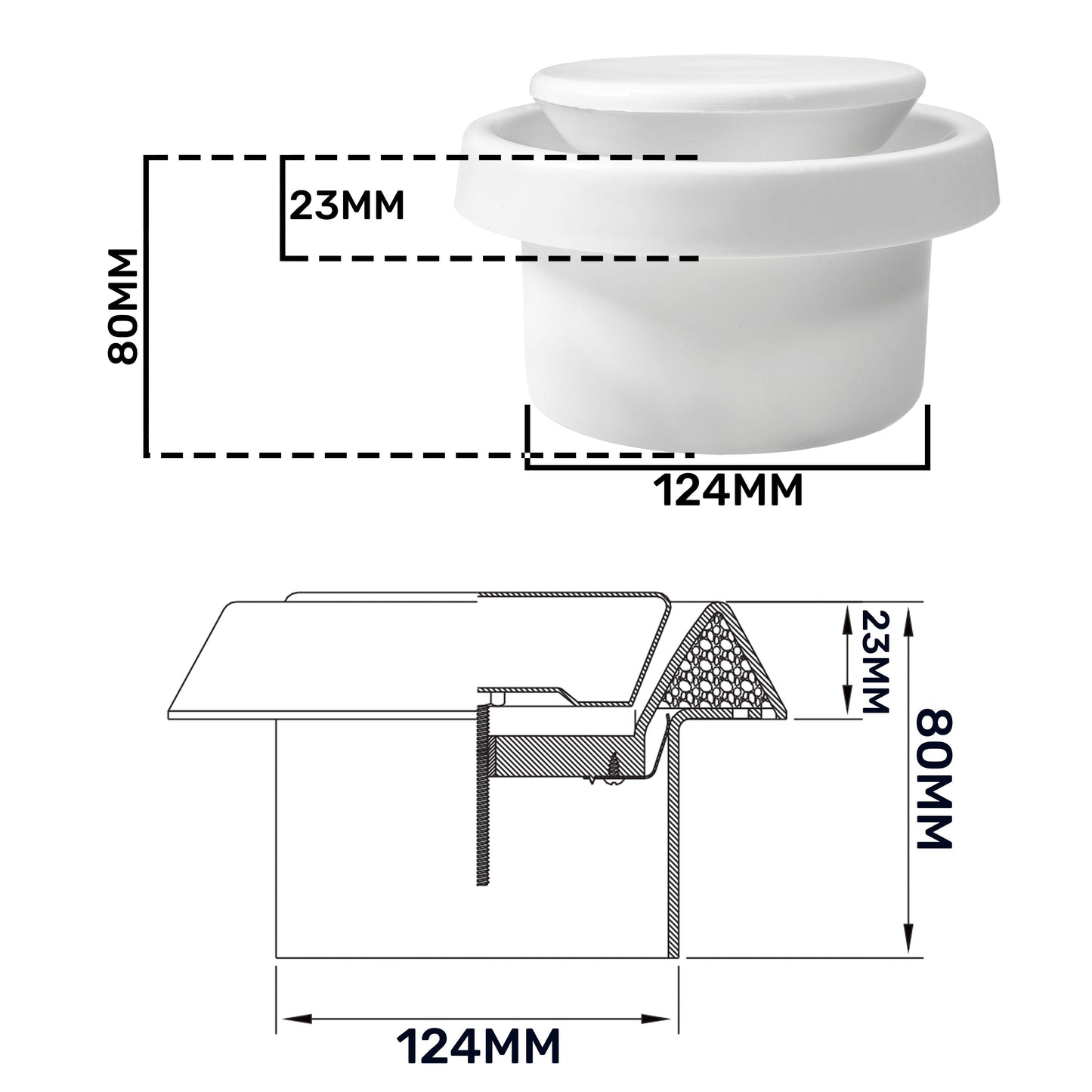 White Anemostat Intake Ceiling Valve, 125mm