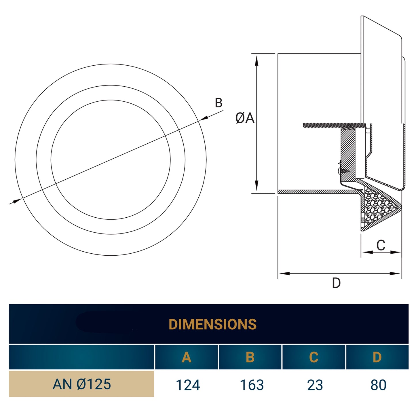 White Anemostat Intake Ceiling Valve, 125mm