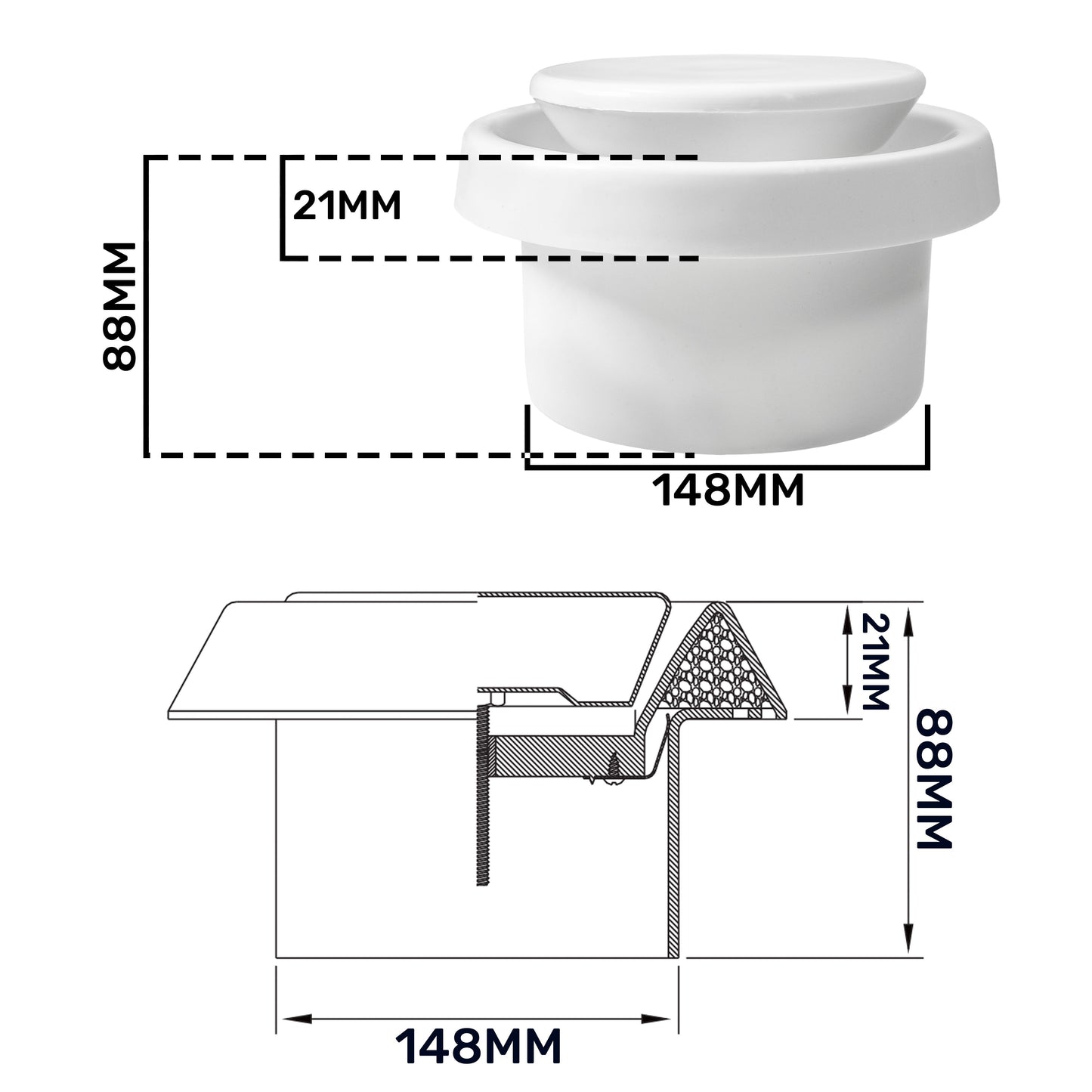White Anemostat Intake Ceiling Valve, 150mm