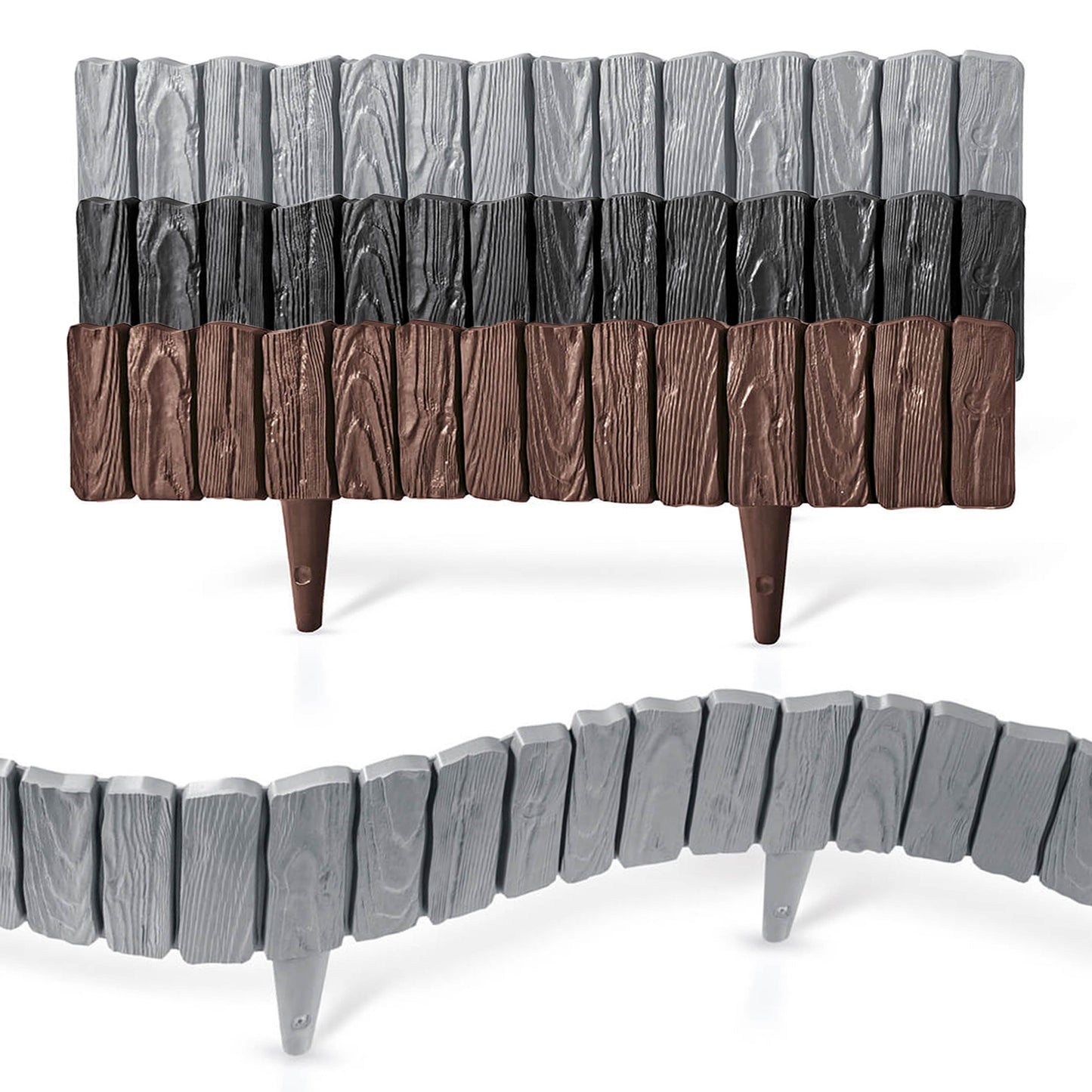 Grey Wood Texture Palisade Lawn Edging, 2.32m