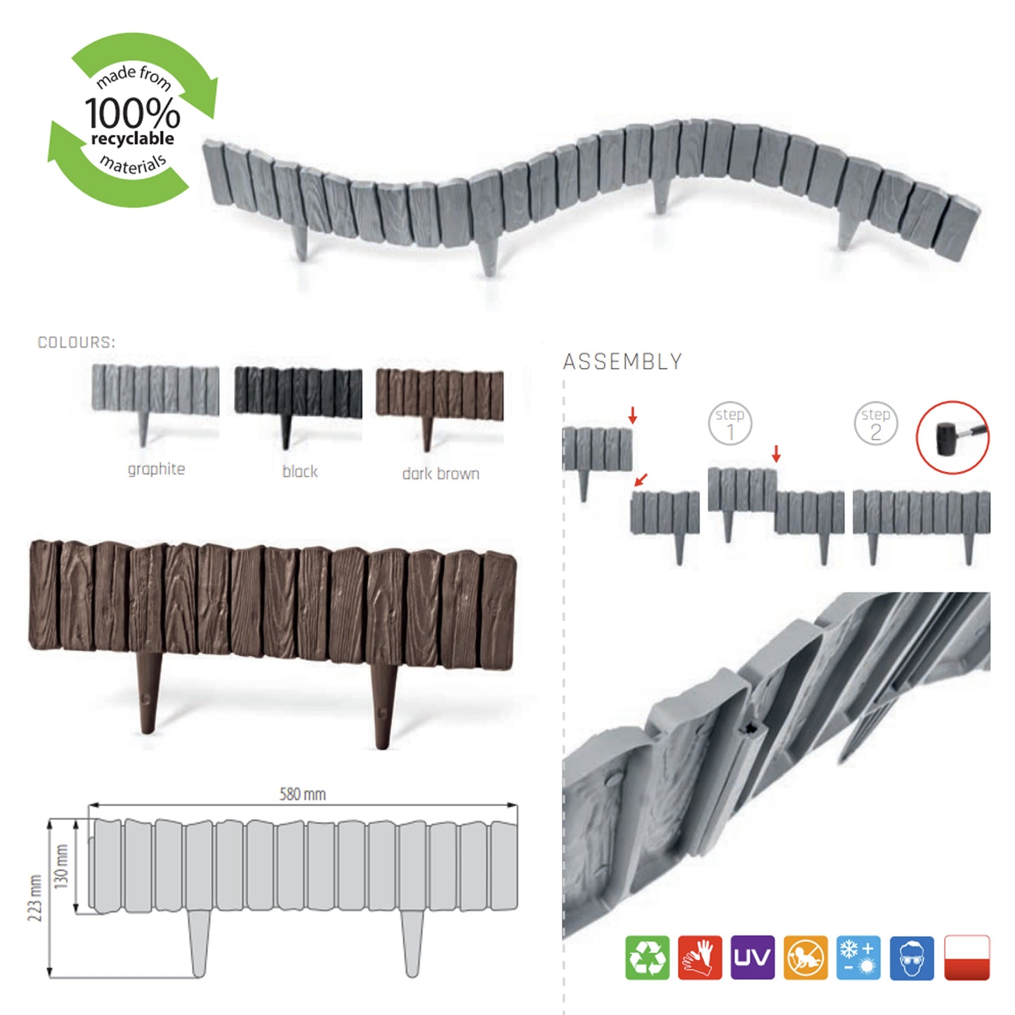 Grey Wood Texture Palisade Lawn Edging, 2.32m