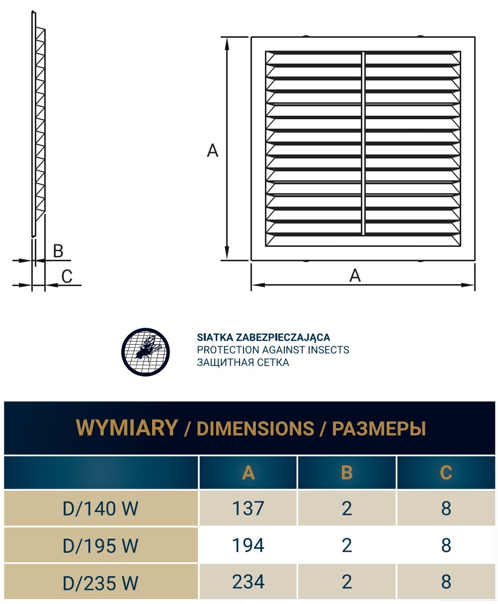 White Louvre Vent with Fly Screen, 195mm x 195mm