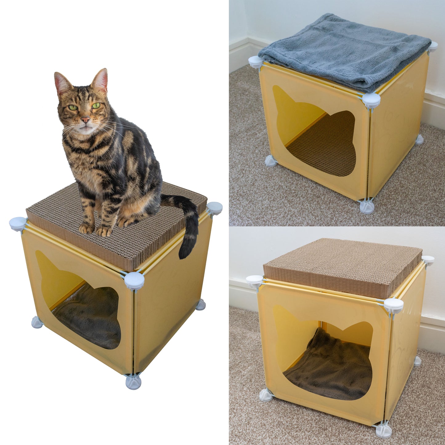 Cream Kitty Cubby Cat Tower Play House, Small