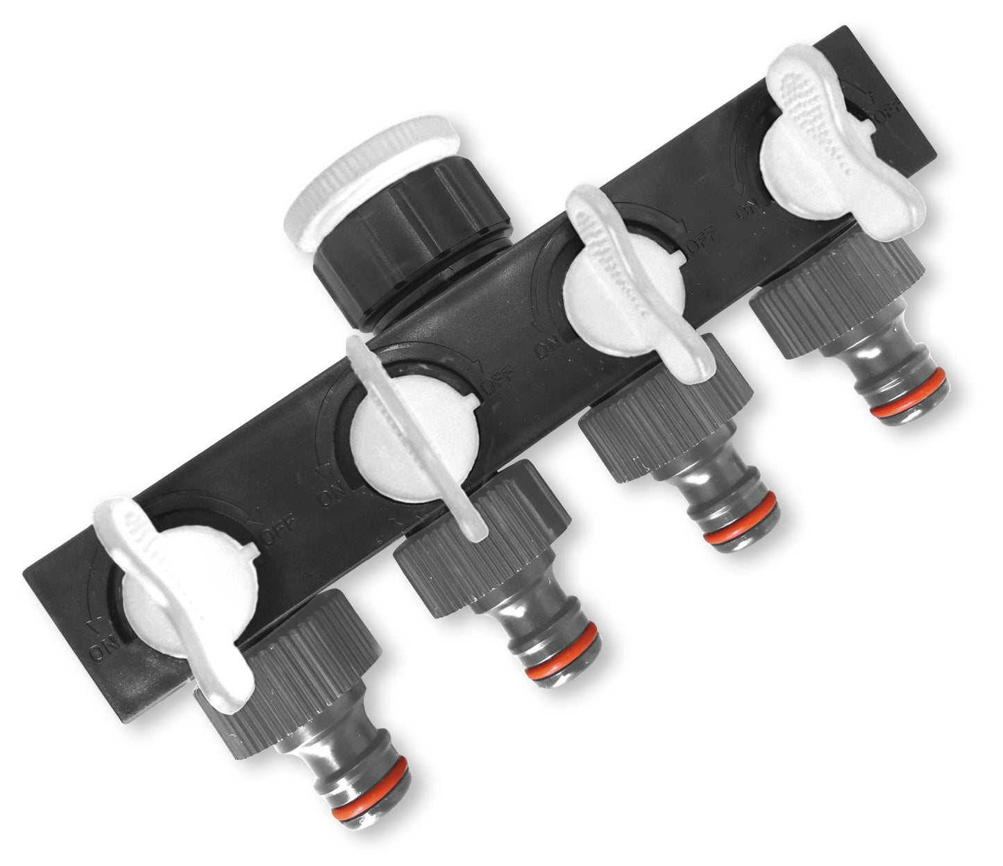 4-Way Splitter with Valves, Grey