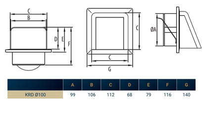 Brown External Louvre Vent with Hood, 100mm x 100mm