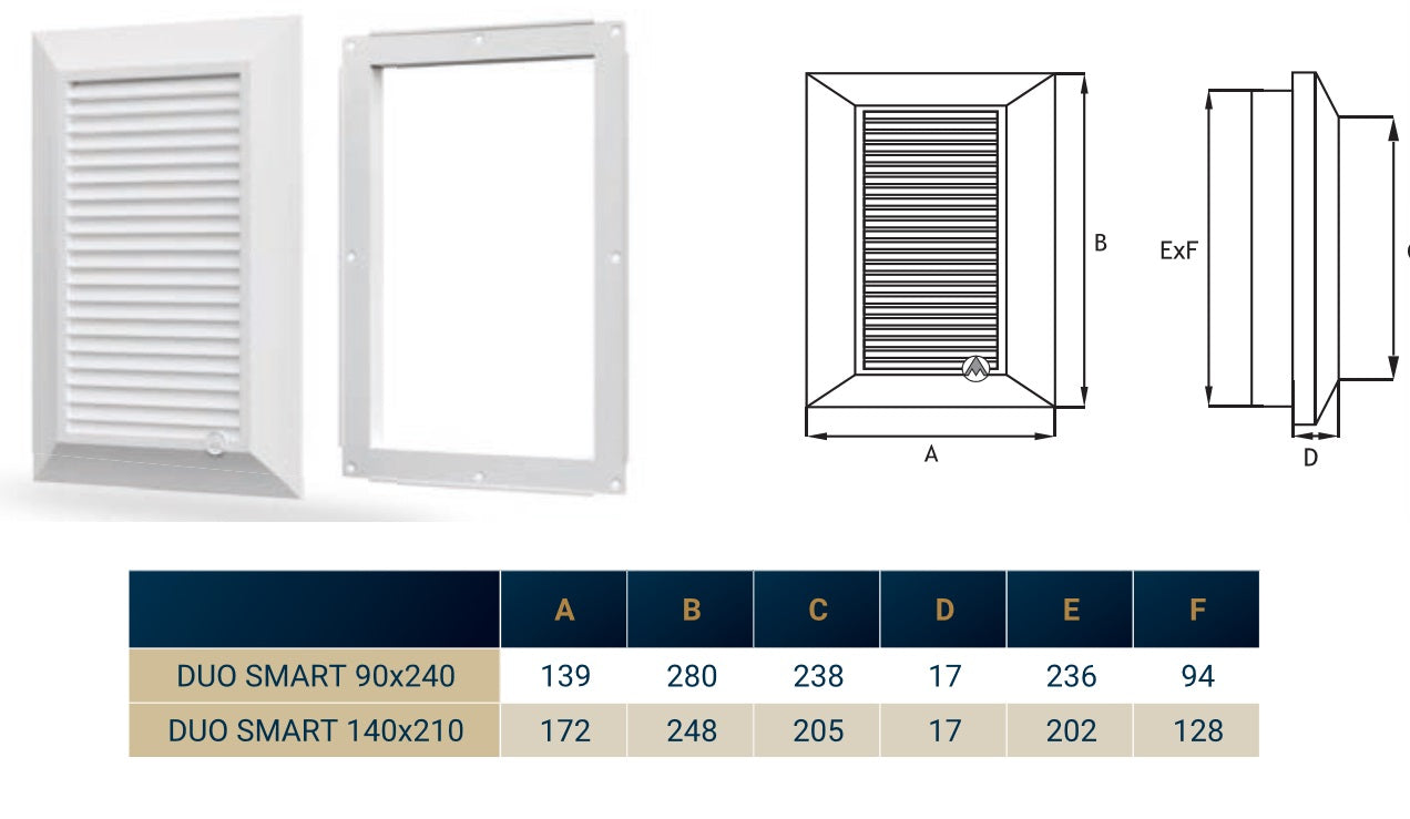 Grey Duo Smart Louvre Vent with Fly Mesh, 140mm x 210mm