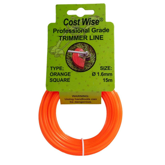 15m Twisted Orange Square Trimmer Line, 1.6mm