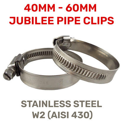 W2 Stainless Steel Hose Clips, 40mm - 60mm